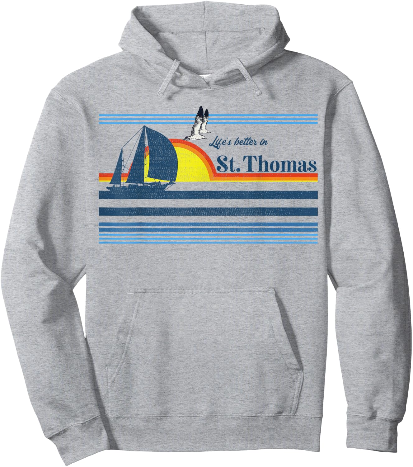 Saint St. Thomas Retro 70s 80s Beach Sailing Sailboat Island Men Women Kids Hoodie - Hoodie | Ash