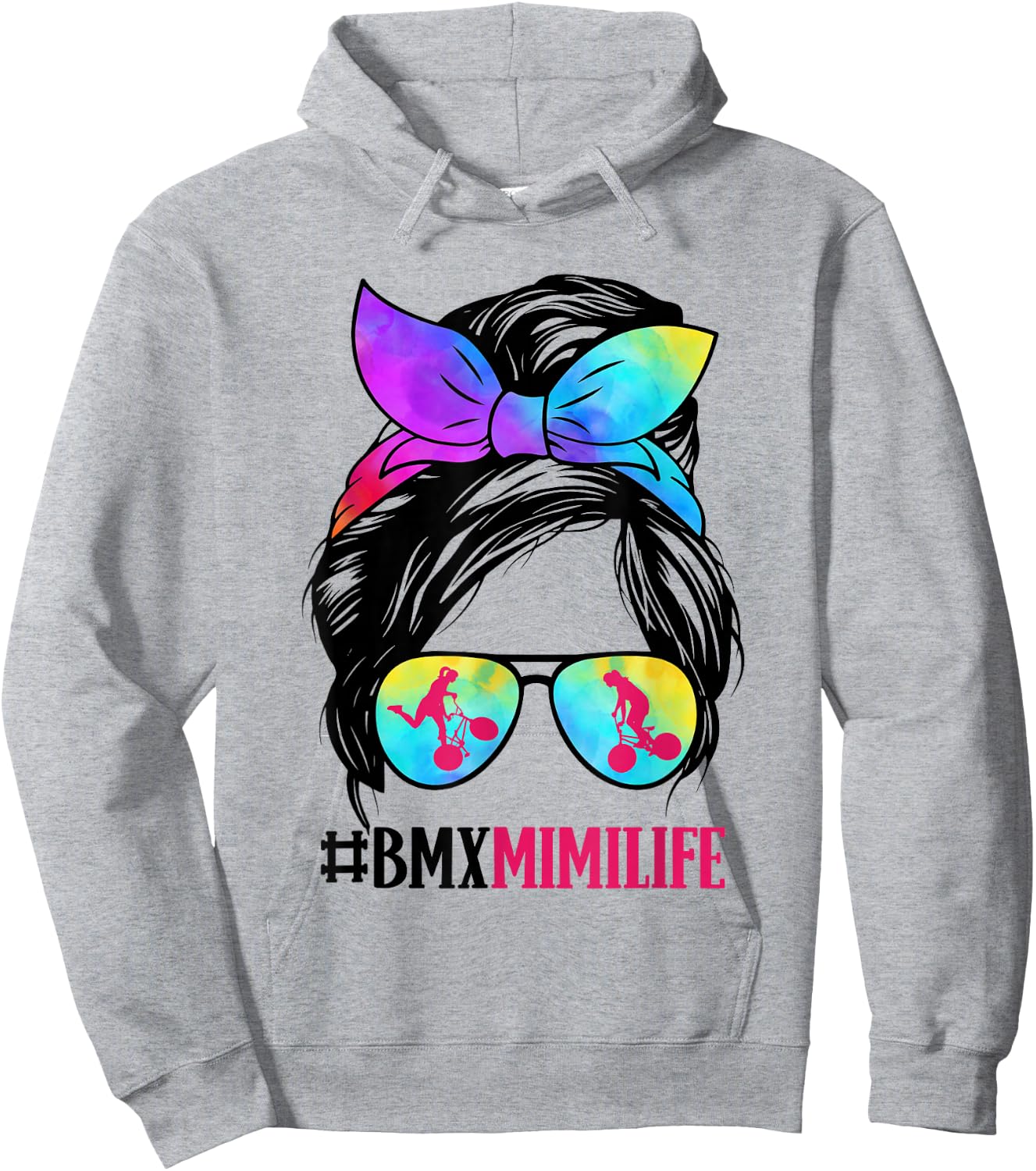 BMX Mimi Life Messy Bun Hair Glasses Grandma Hoodie - Hoodie | Ash