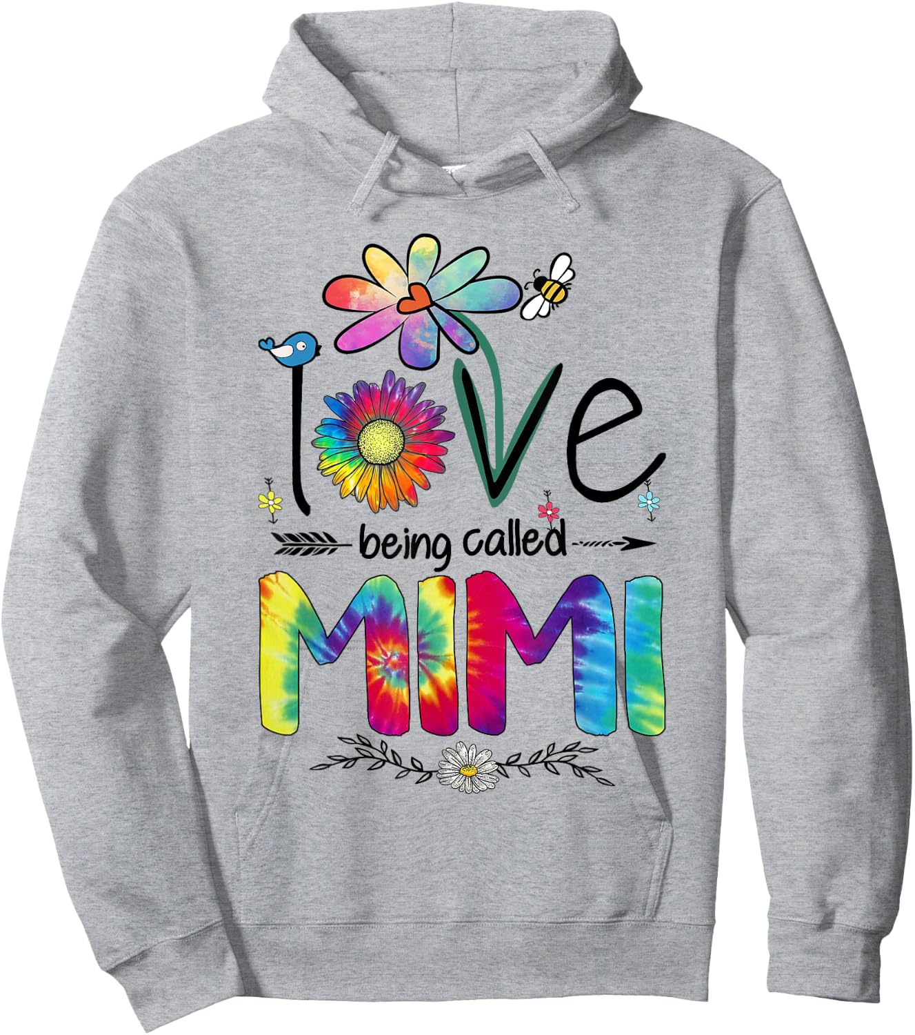 I Love Being Called Mimi Daisy Tie Dye Grandma Mother's Day Hoodie - Hoodie | Ash