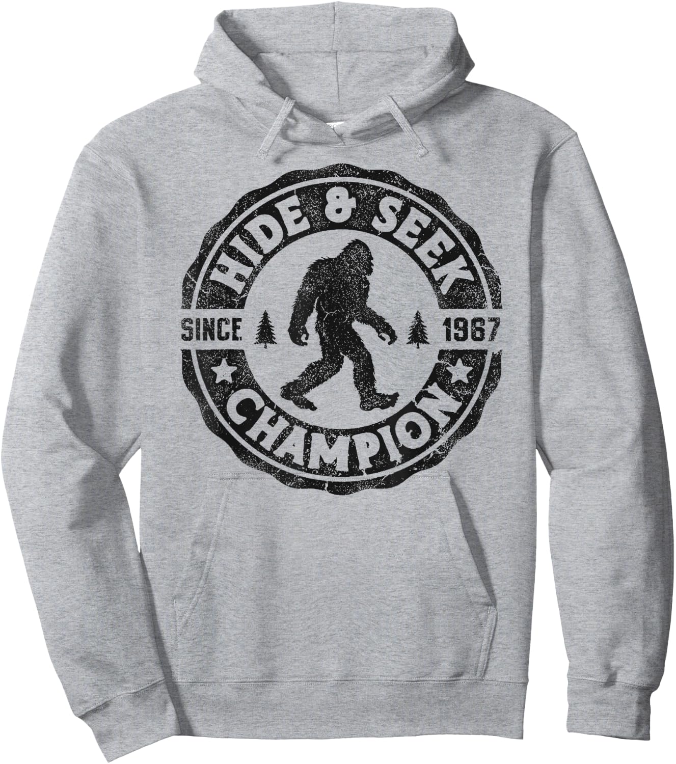 Bigfoot Hide And Seek Champion Funny Sasquatch Retro Vintage Hoodie - Hoodie | Ash