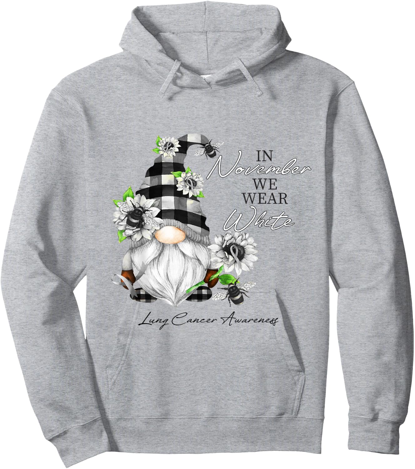 In November We Wear White for Lung Cancer Awareness Gnome Hoodie - Hoodie | Ash