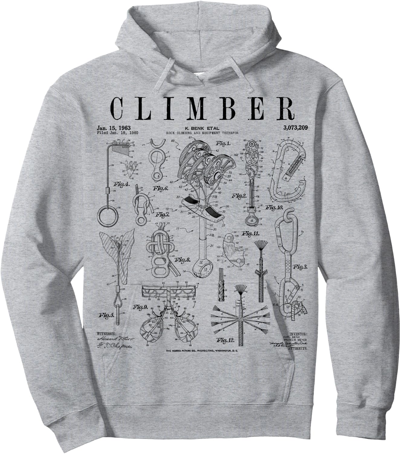 Climber Rock Climbing Bouldering Vintage Patent Print Hoodie - Hoodie | Ash