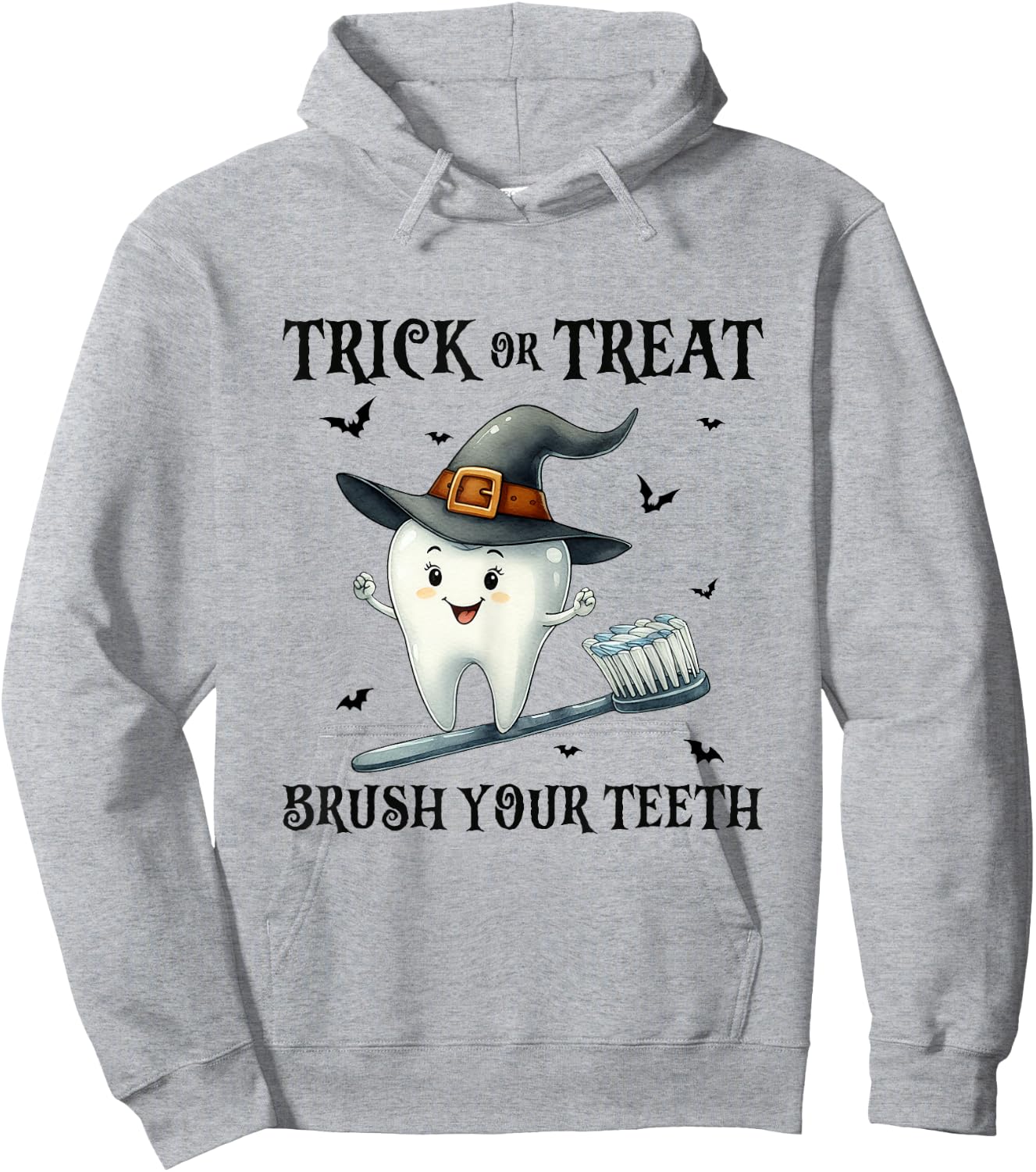 Trick Or Treat Brush Your Teeth Retro Witch Funny Halloween Hoodie - Hoodie | Ash