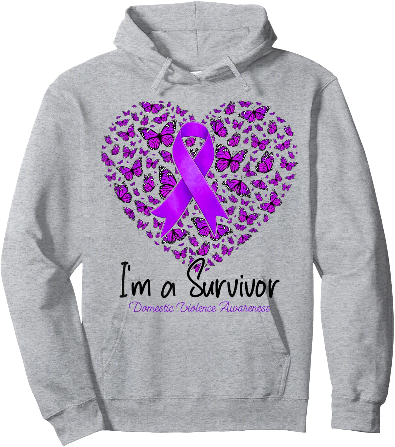 Purple Butterfly Heart I'm A Survivor Domestic Violence Hoodie - Hoodie | Ash
