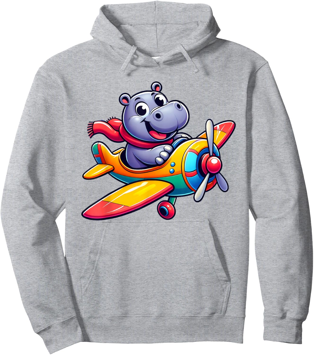 Pilot Hippo Flying Airplane Hoodie - Hoodie | Ash