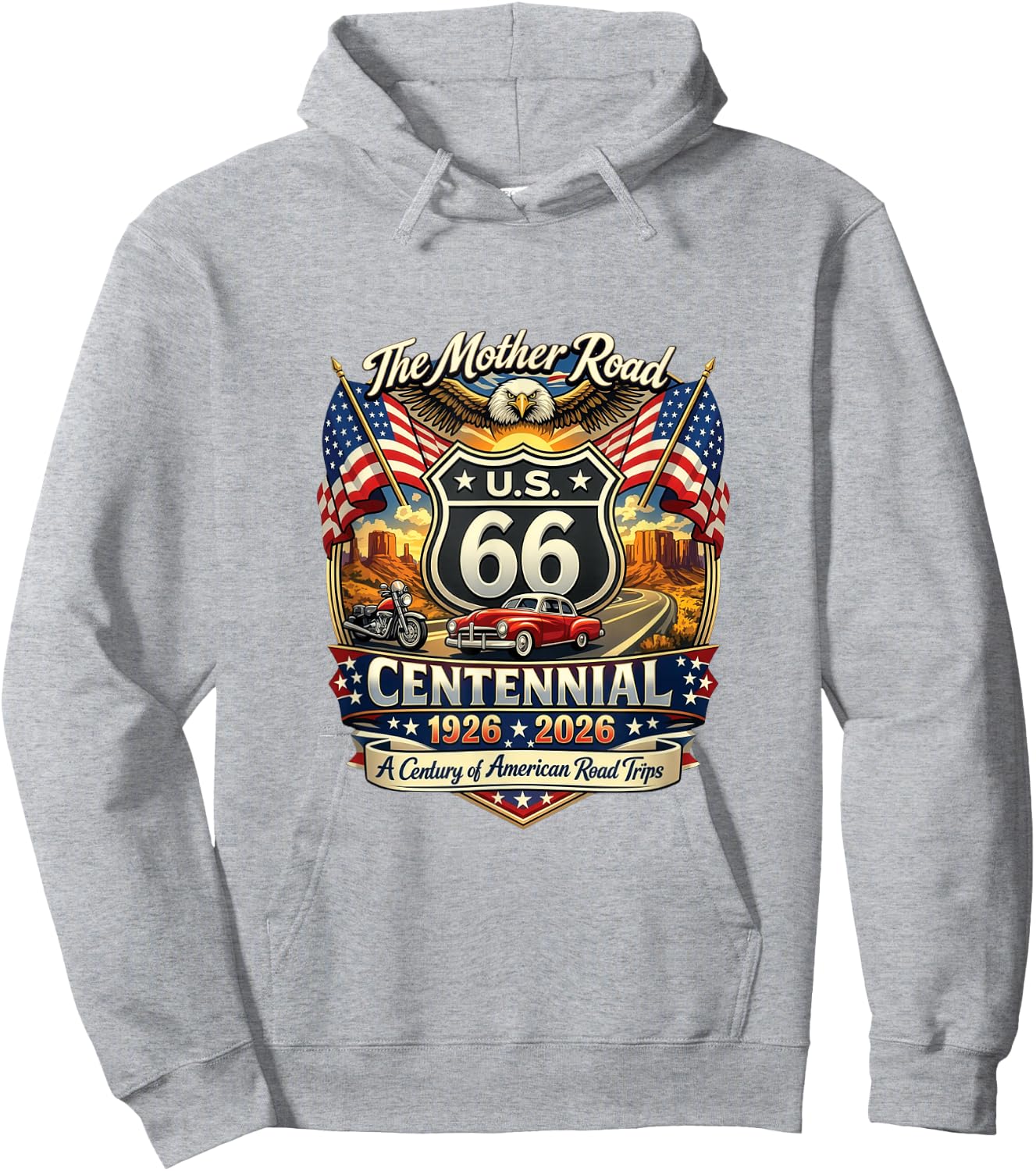 Vintage Highway 66 100 Year Anniversary Centennial Souvenir Hoodie - Hoodie | Ash