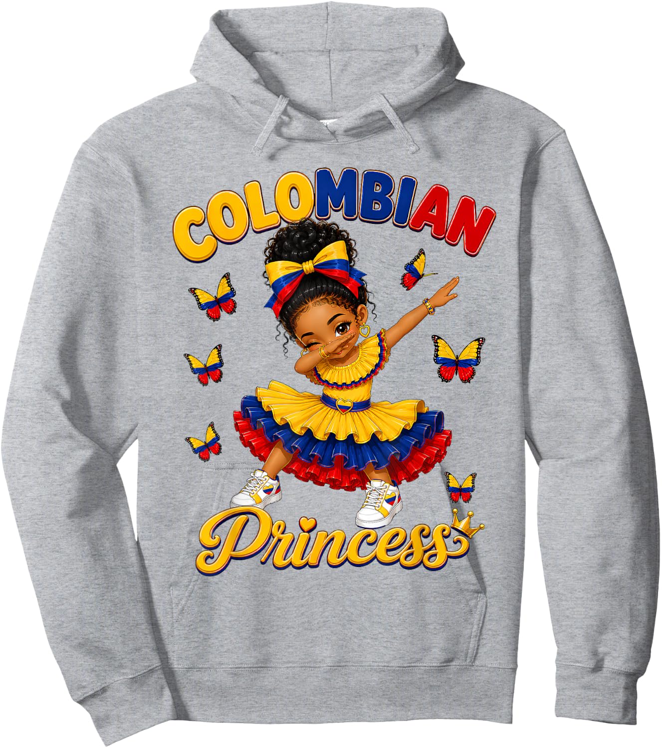 Colombia Princess Dabbing Colombian Flag Roots Girls Kids Hoodie - Hoodie | Ash