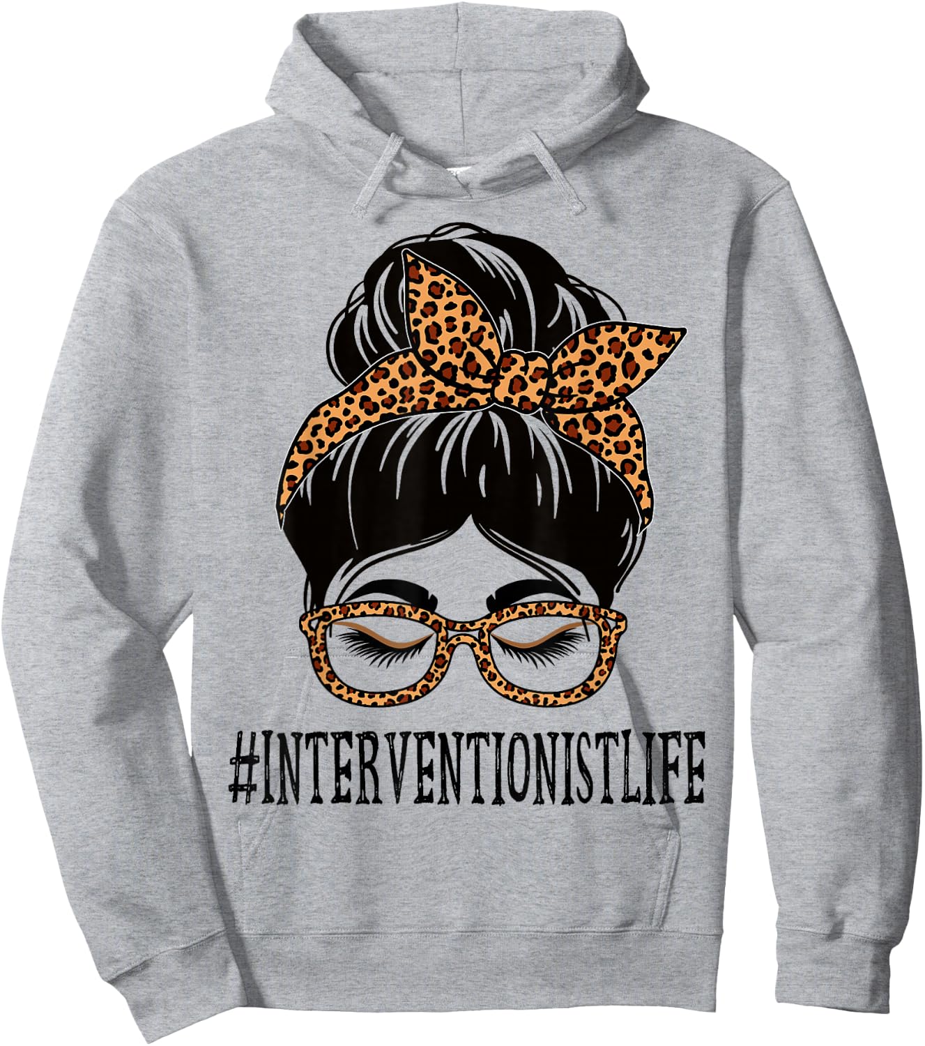 Interventionist Leopard Messy Bun Women Back To School Hoodie - Hoodie | Ash