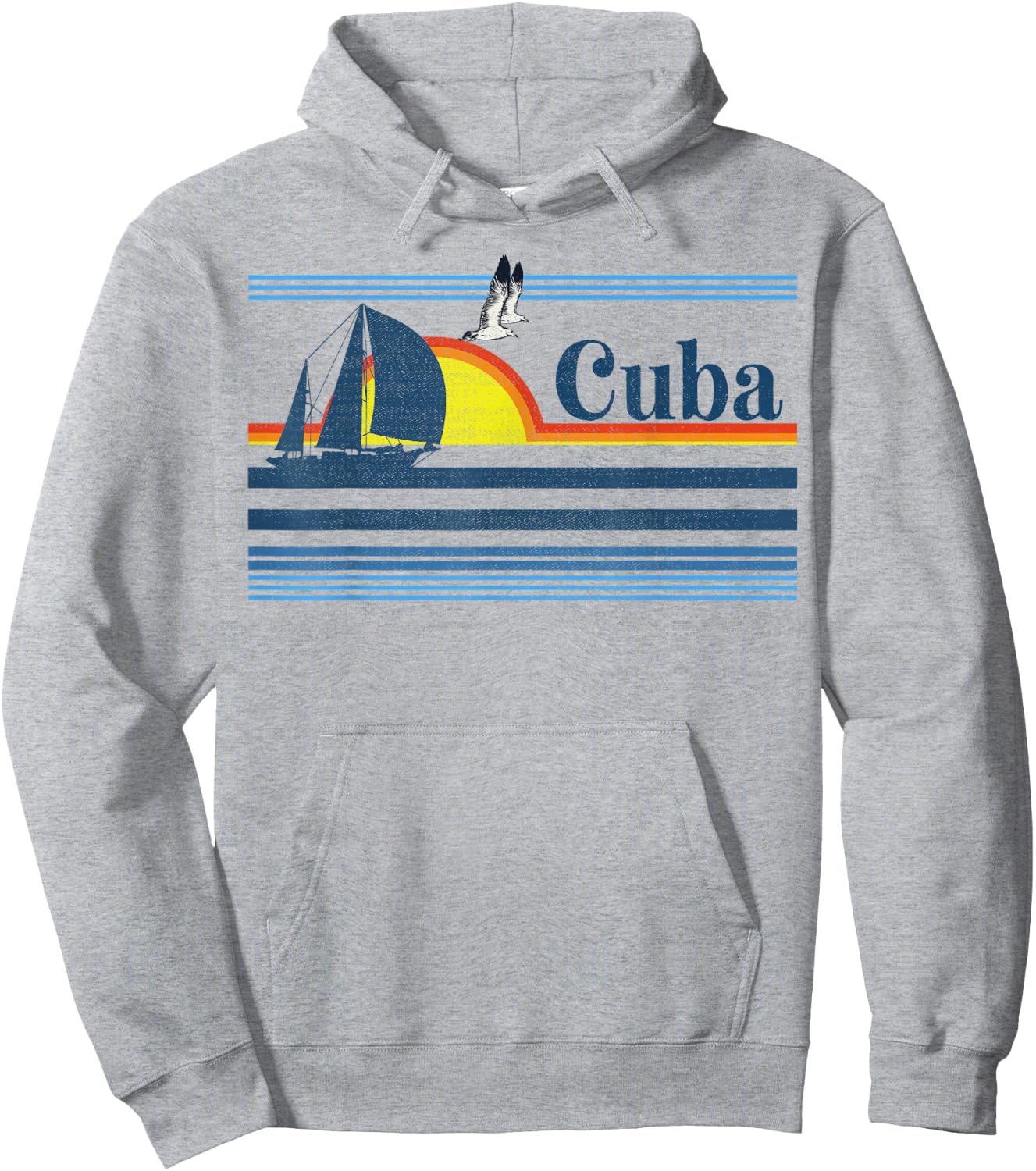 Cuba - Travel Beach Retro 70s 80s Sailing Boat Sunset Surf Men Women Kids Hoodie - Hoodie | Ash