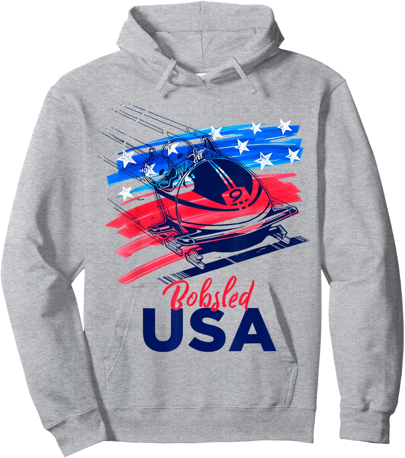 Bobsled USA Support the Team USA Flag Skeleton Winter Hoodie - Hoodie | Ash