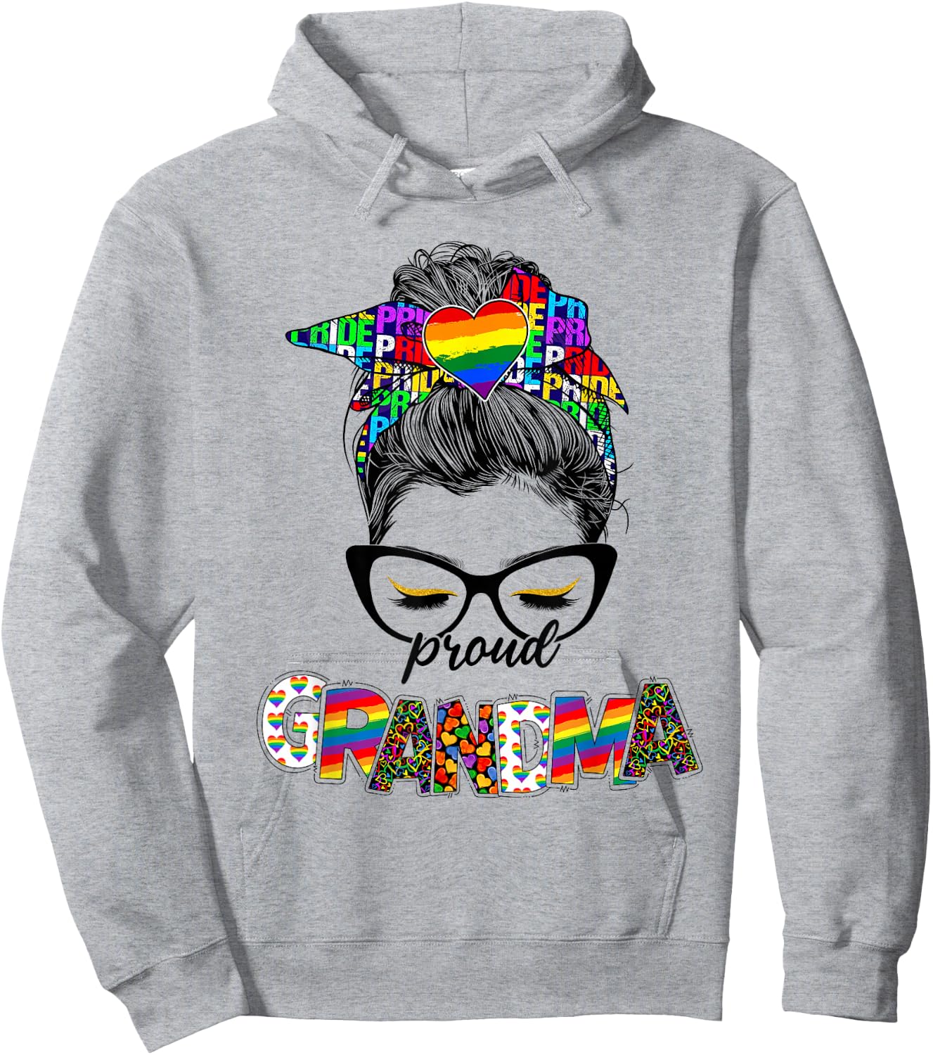 Proud Grandma LGBT Pride Rainbow Messy Bun Hair Mothers Day Hoodie - Hoodie | Ash