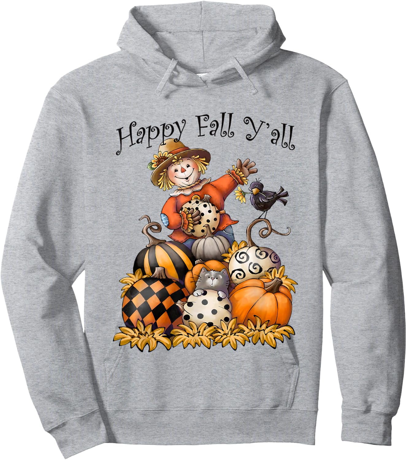 Scarecrow Happy Fall Y'all Pumpkin Thanksgiving Halloween Hoodie - Hoodie | Ash