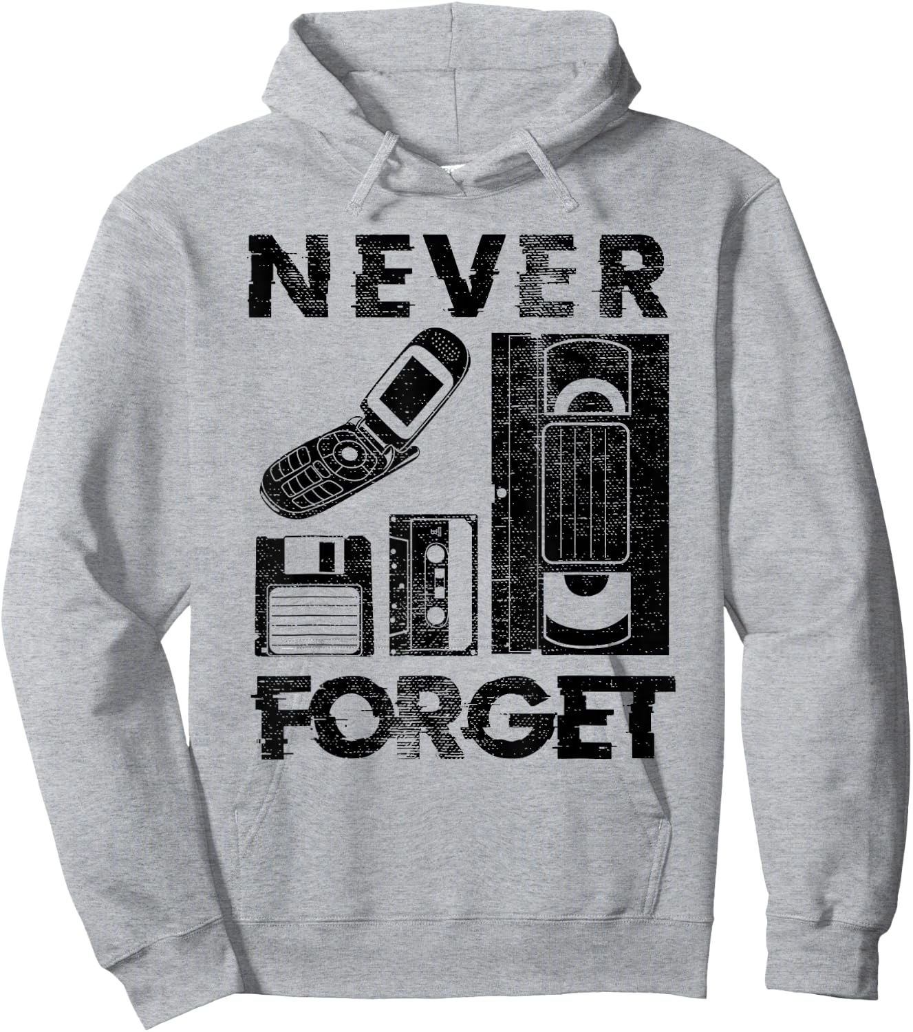 Never Forget The 90's Floppy Disk Flip Phones VHS Cassette Hoodie - Hoodie | Ash