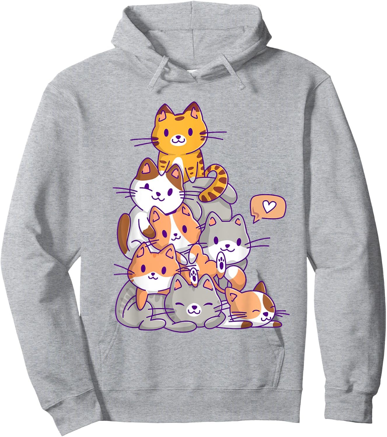 Cute Kawaii Cat Kitty Meowtain Cats Pile Chibi Women Girls Hoodie - Hoodie | Ash