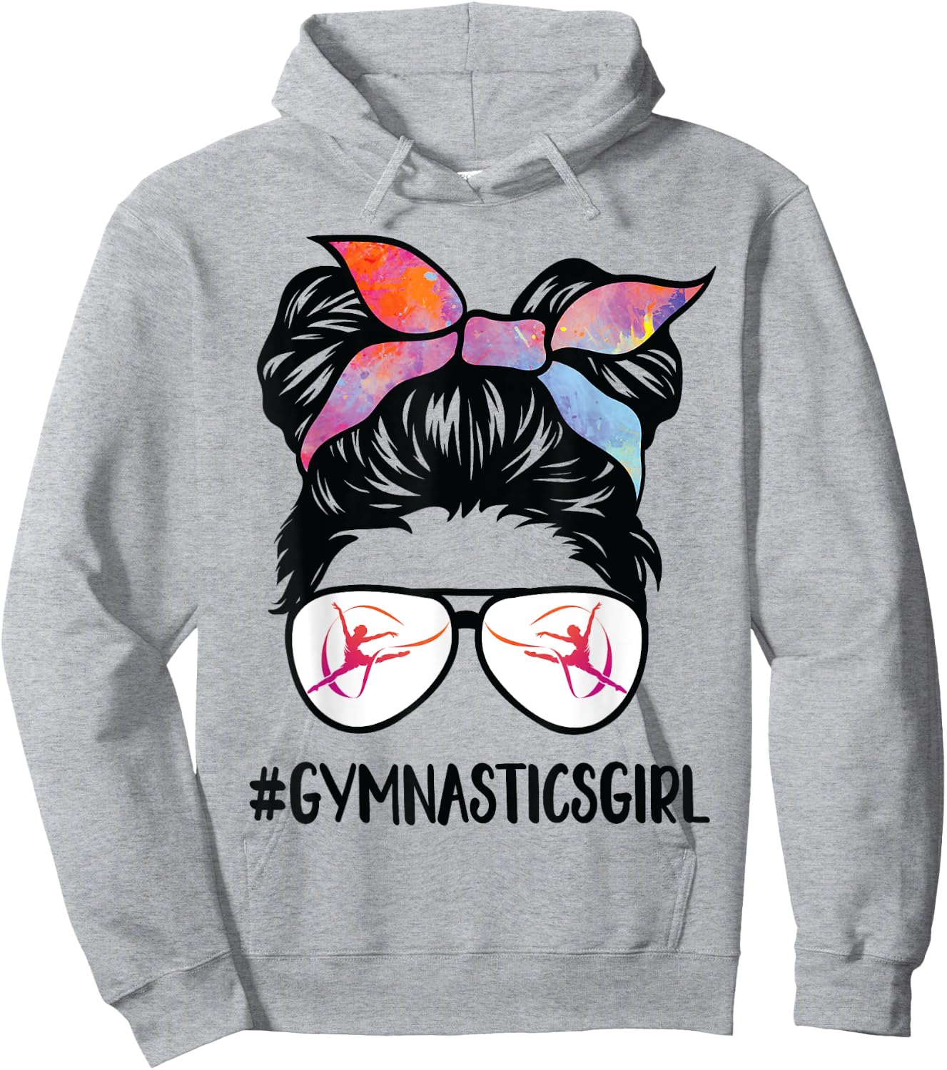 Gymnastics girl Messy Bun Hair glasses Gymnast Daughter her Hoodie - Hoodie | Ash