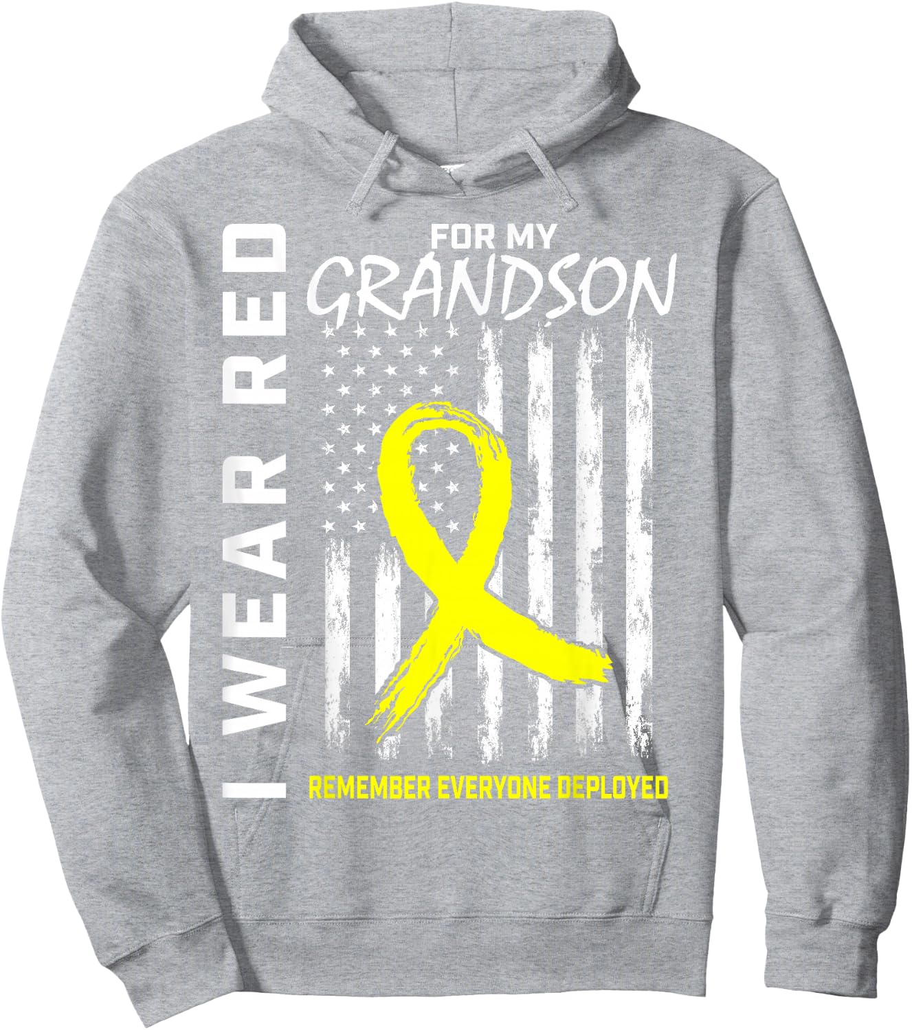 I Wear Red Grandson Yellow Ribbon Military Support USA Flag Men Hoodie - Hoodie | Ash