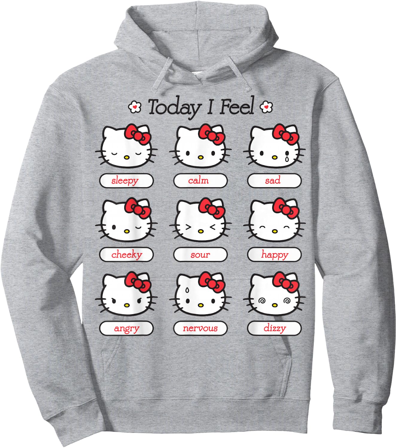 Hello Kitty Today I Feel Hello Kitty Mood Chart Sleepy Happy Hoodie - Hoodie | Ash
