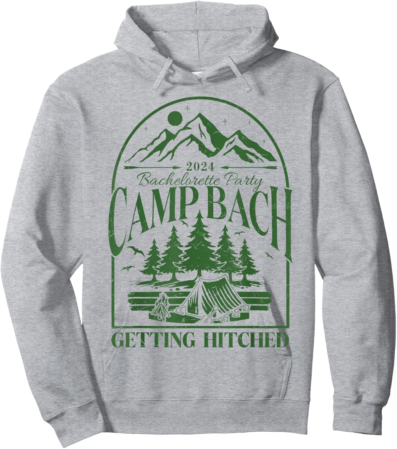 Camp Bach 2024 Getting Hitched Camping Bachelorette Party Hoodie - Hoodie | Ash