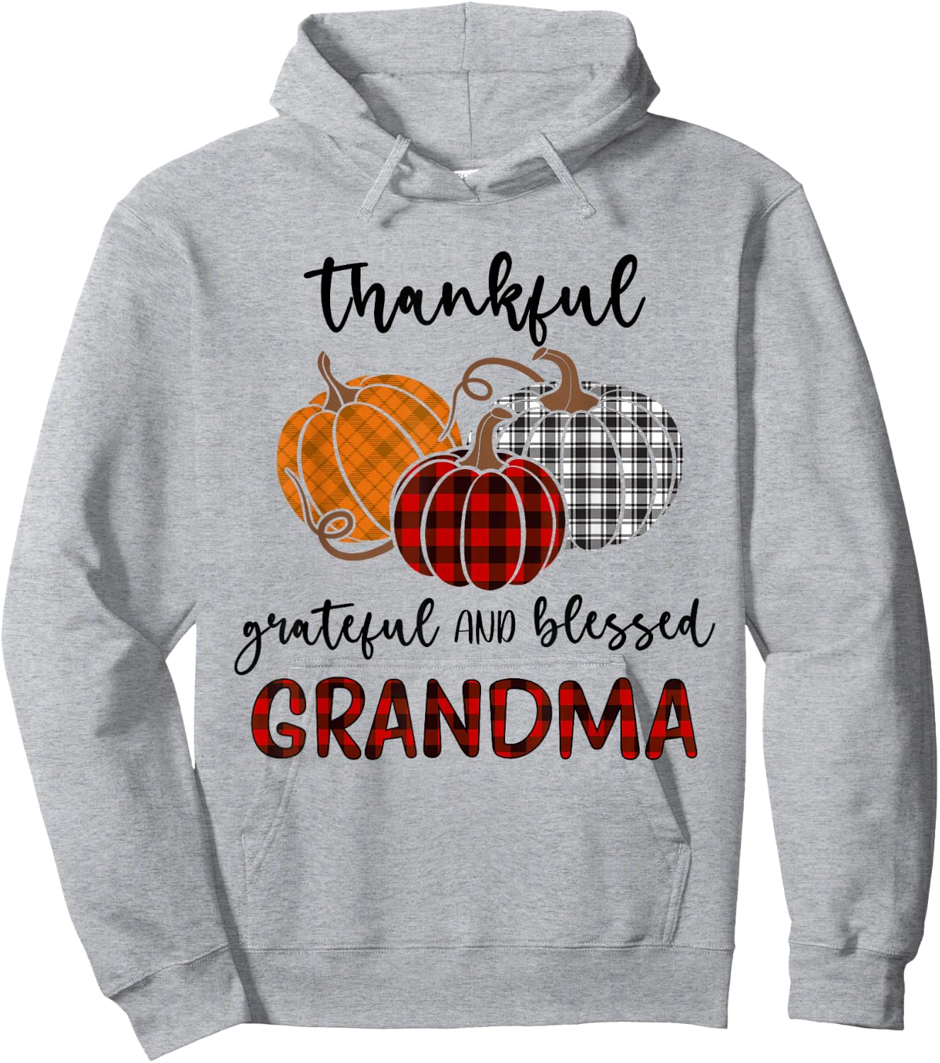 Thankful Grateful Blessed Grandma Plaid Shirt Thanksgiving Hoodie - Hoodie | Ash