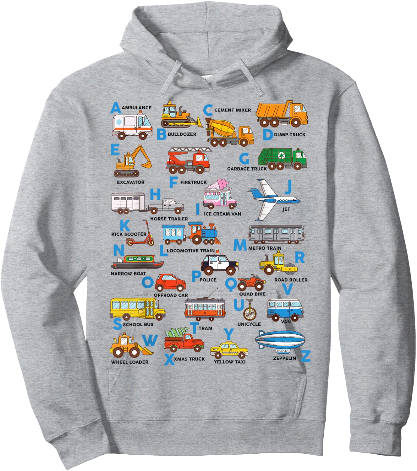 Alphabet Vehicles ABCs Learning Teachers Kids Boys Girls Hoodie - Hoodie | Ash