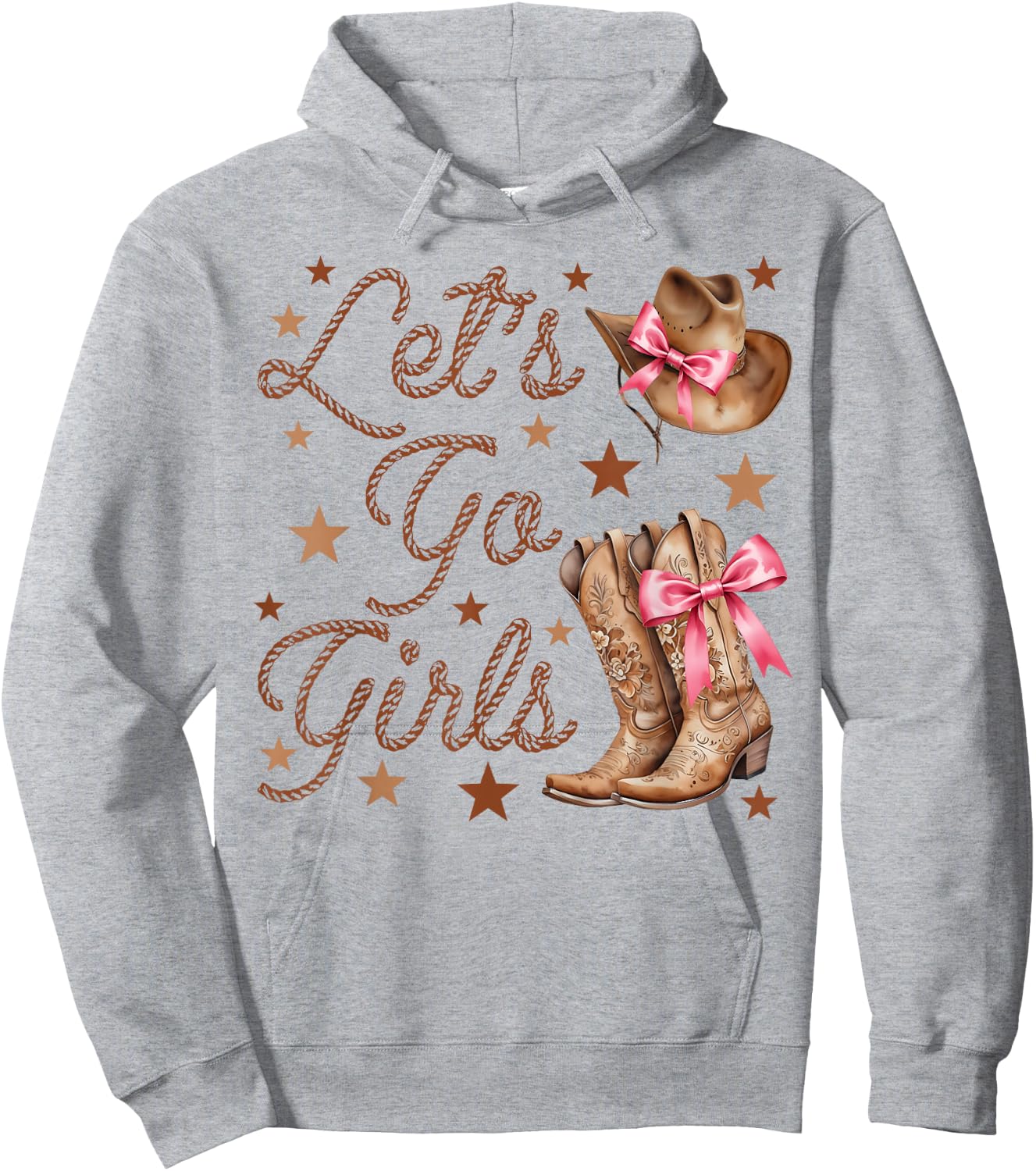 Let's Go Girls Cowgirl Hat Boots Coquette Bow Team Bride Hoodie - Hoodie | Ash