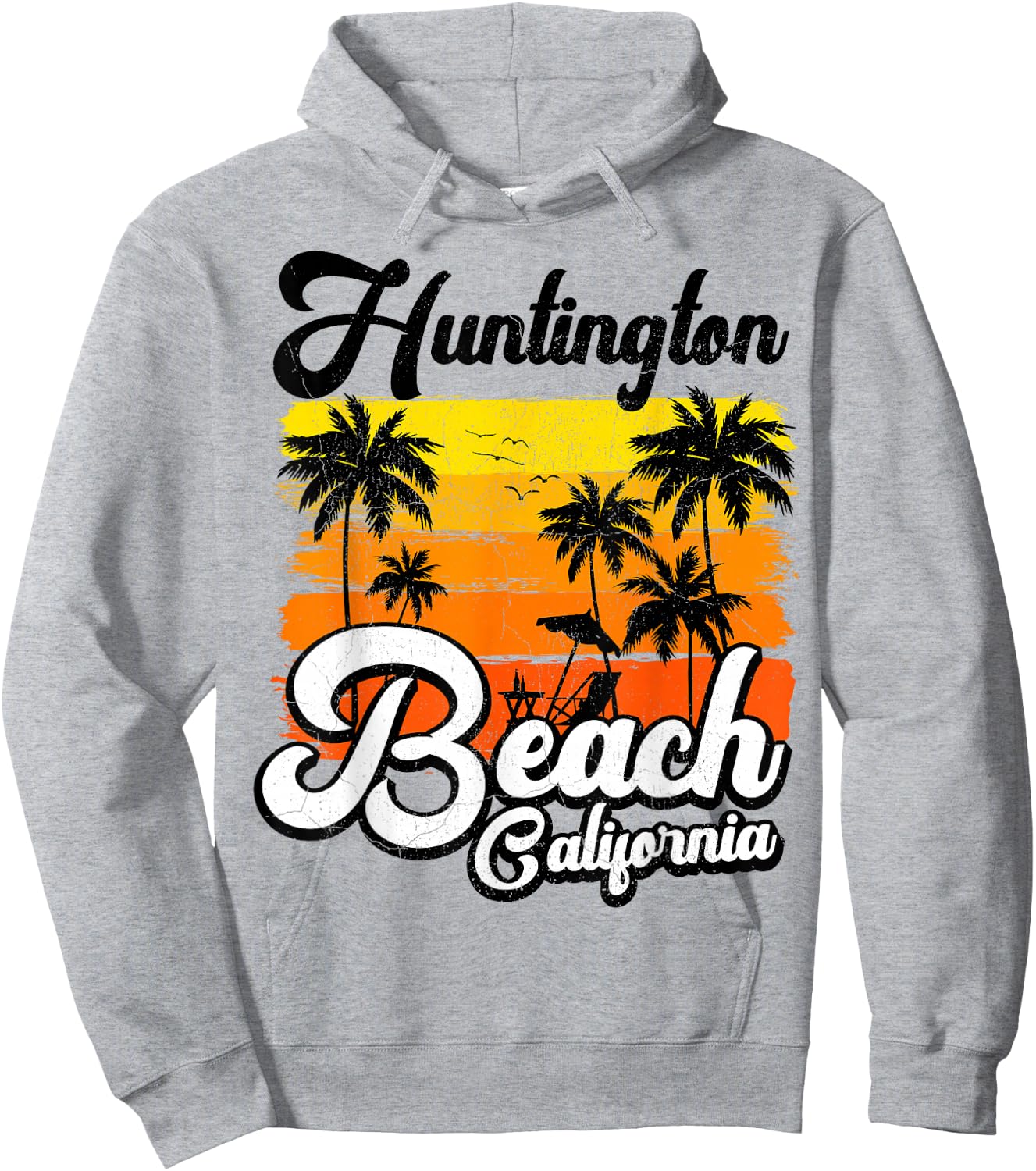 Vintage Palm Tree Beach Vacation California Huntington Beach Hoodie - Hoodie | Ash