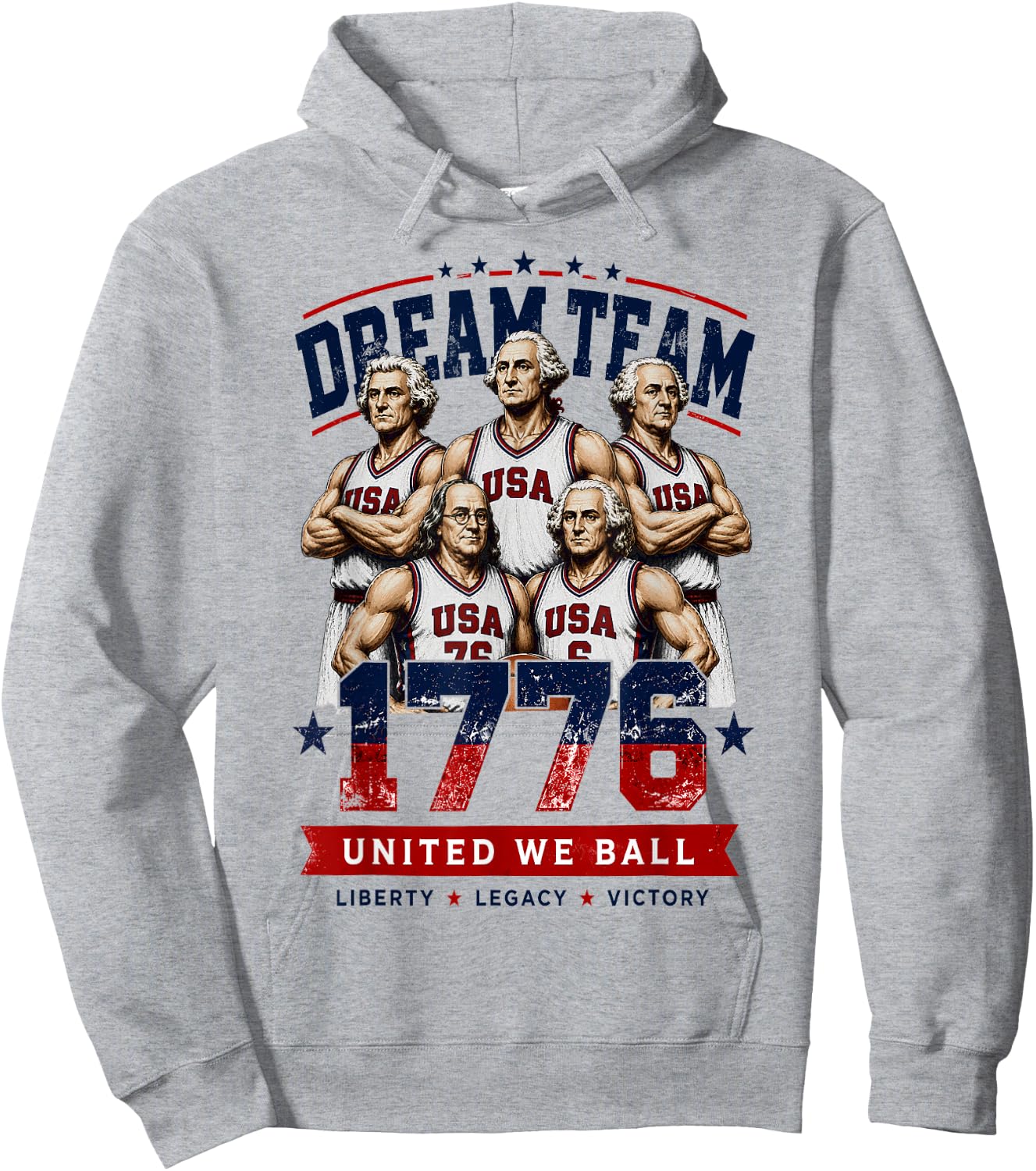 Dream Team 1776 Funny Founding Fathers Basketball 4th July Hoodie - Hoodie | Ash