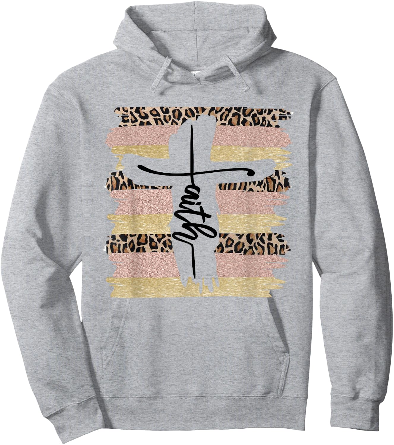 Christian Faith Leopard Cross Ombre Religious Cheetah Hoodie - Hoodie | Ash
