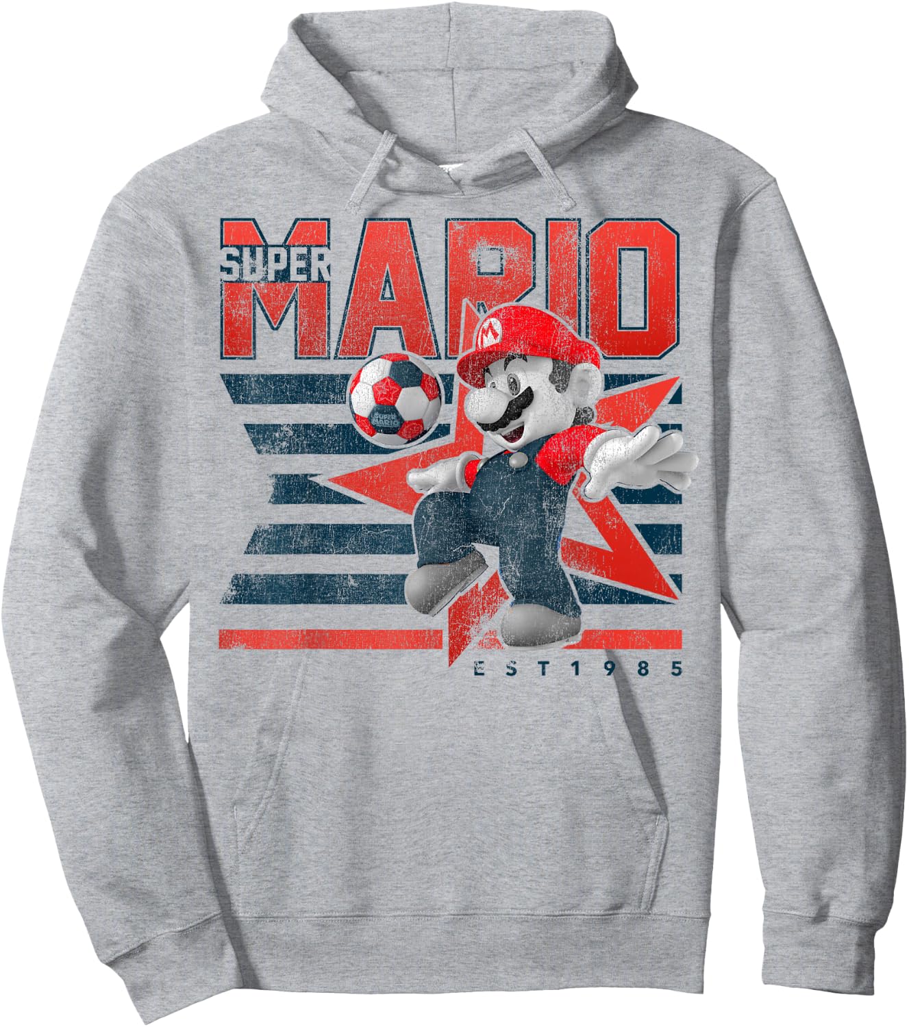 Super Mario Est. 1985 Red White & Blue Soccer Star Flag Hoodie - Hoodie | Ash