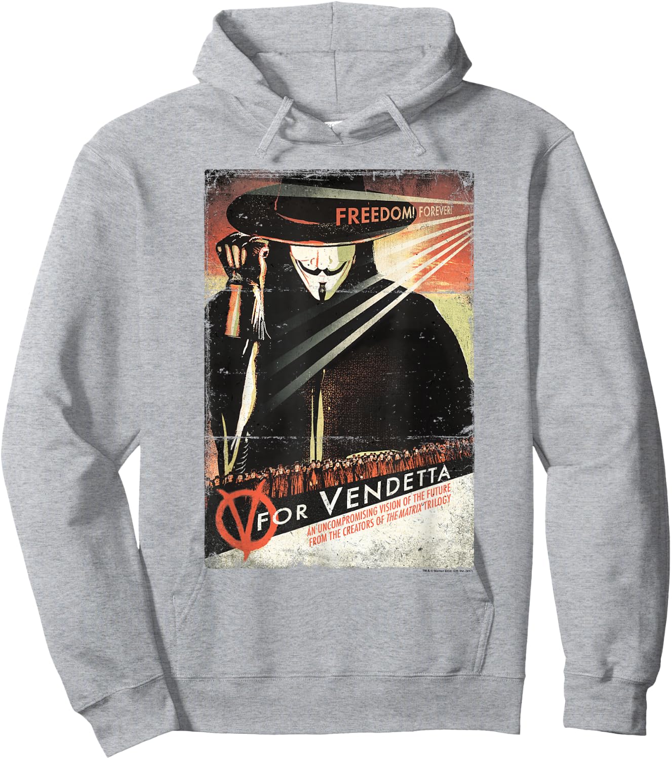 V for Vendetta Distressed Poster Hoodie - Hoodie | Ash