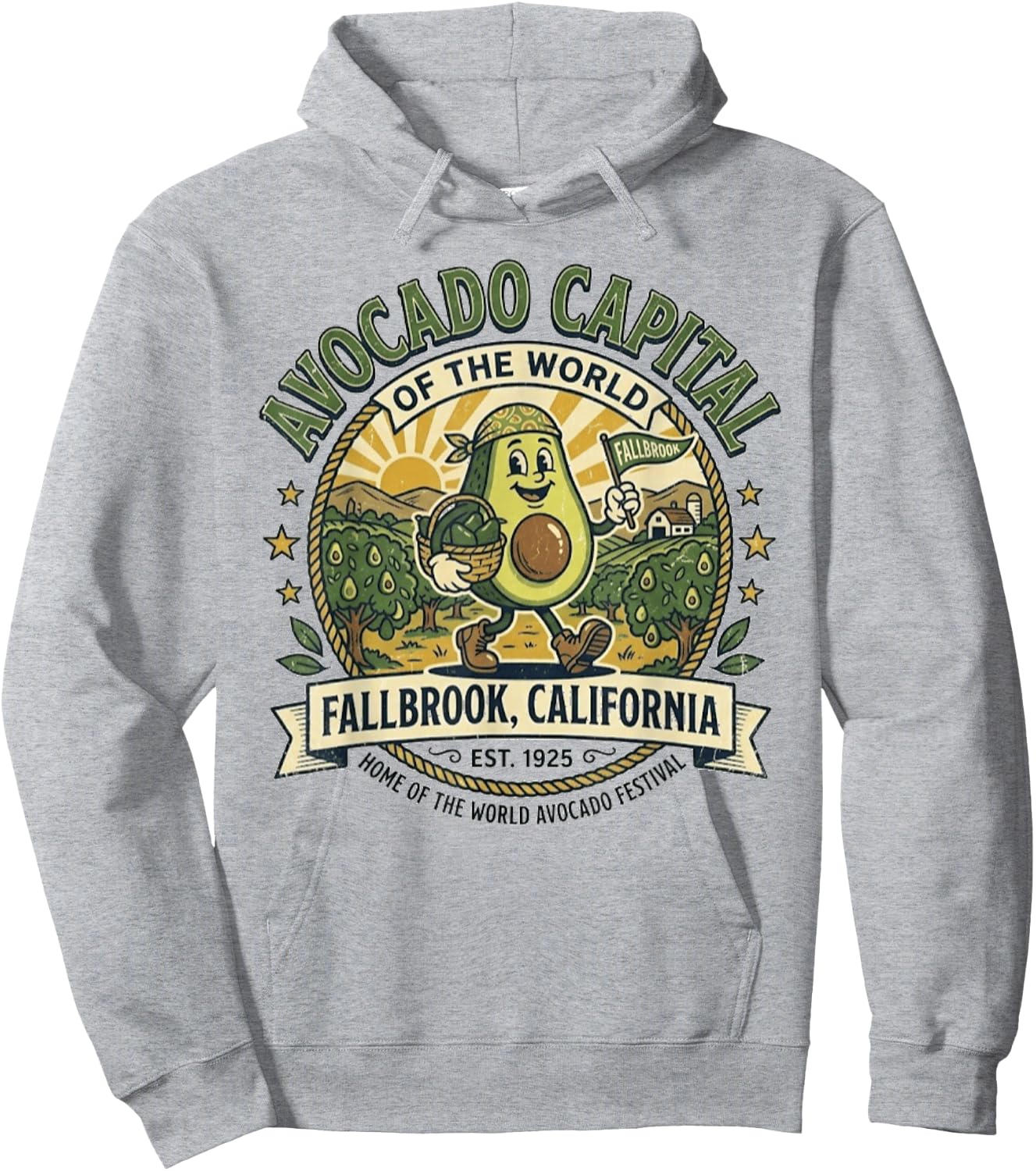 Fallbrook California - Avocado Capital - Vintage Mascot Logo Hoodie - Hoodie | Ash