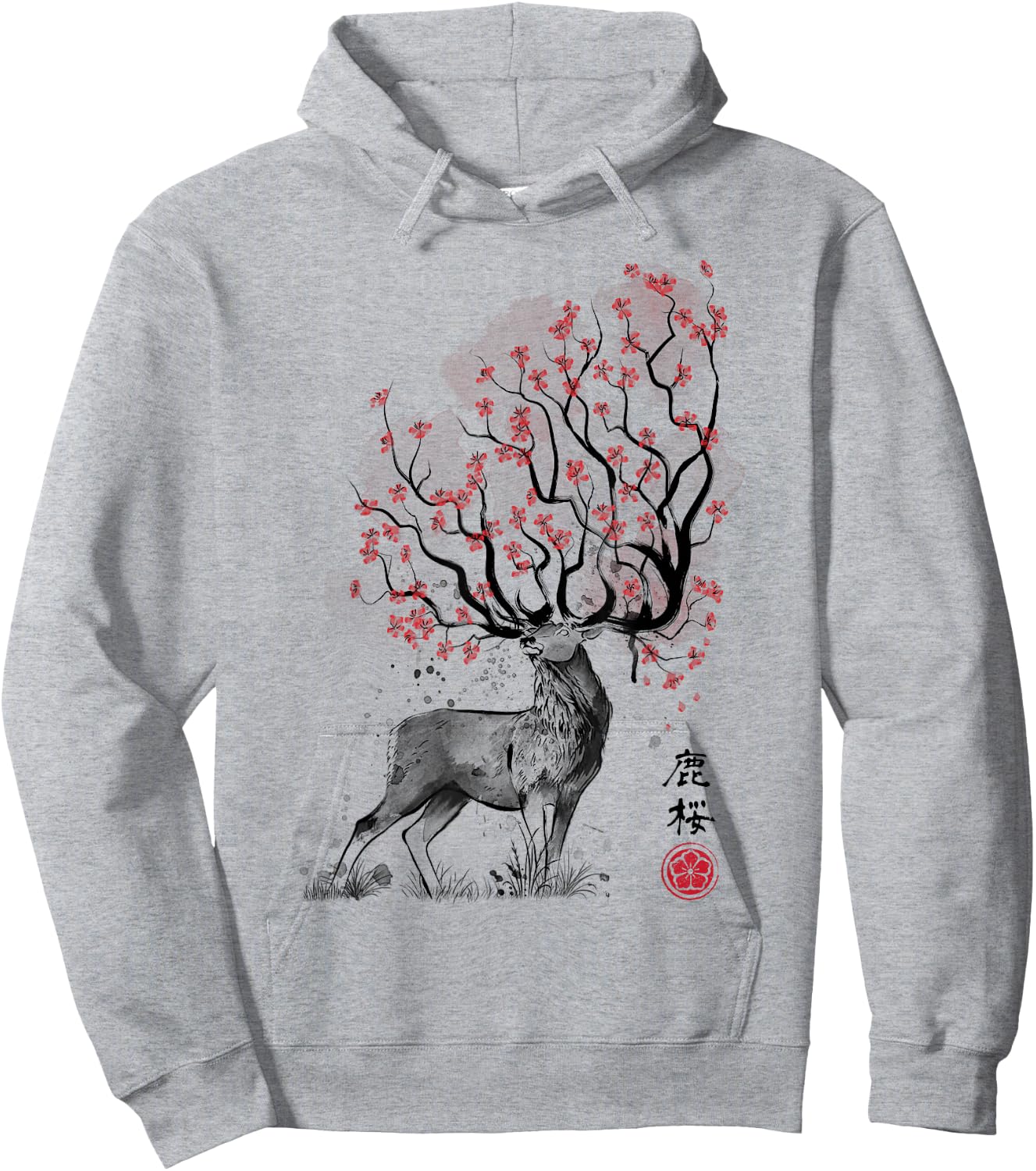 Sakura Deer tree japan sumi-e art Hoodie - Hoodie | Ash