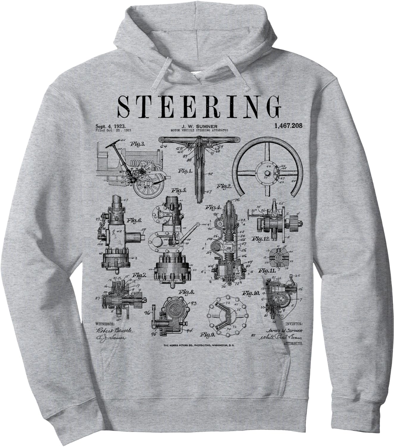 Car Steering Wheel Auto Mechanic Cars Vintage Patent Hoodie - Hoodie | Ash