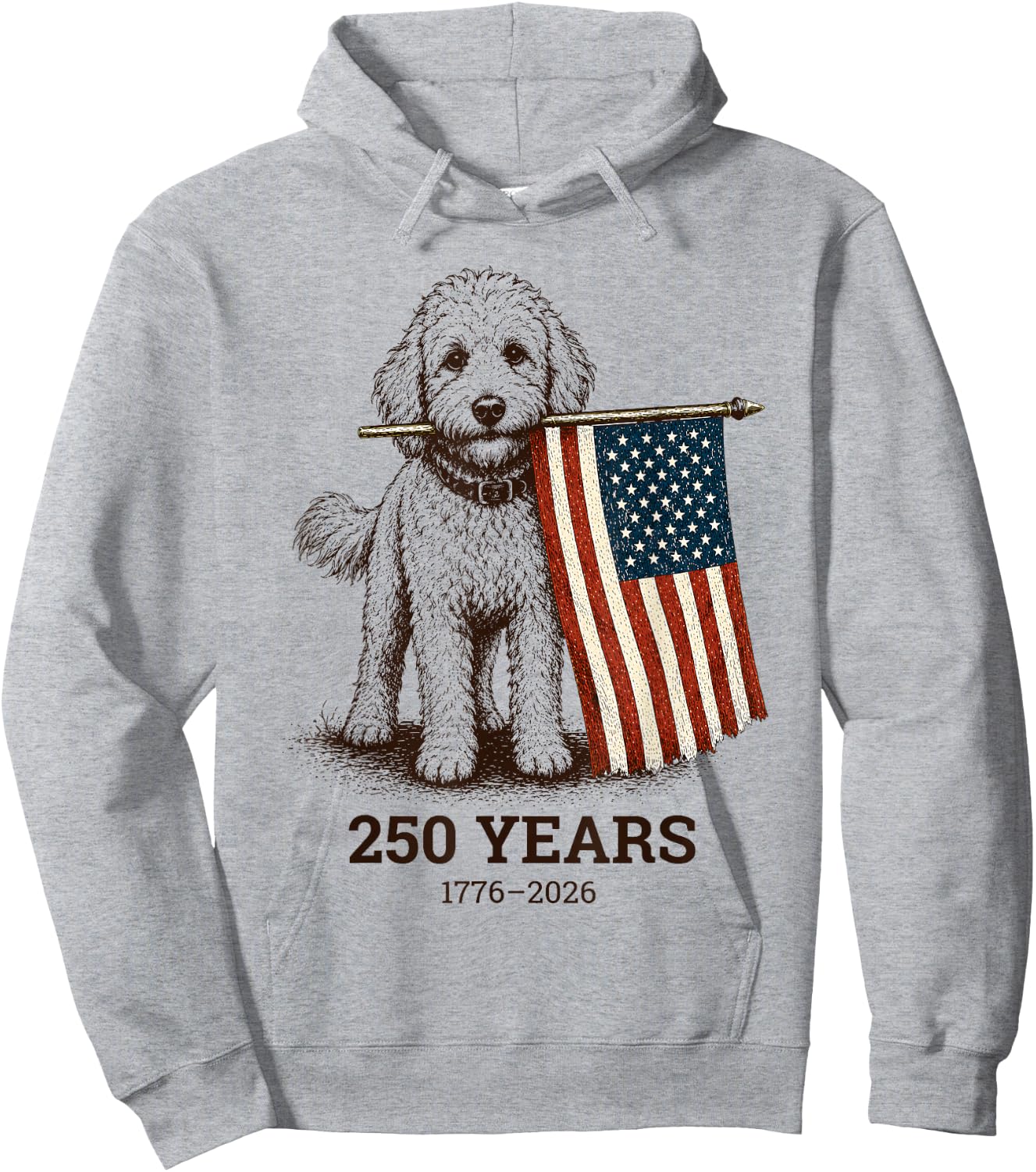 Vintage Goldendoodle Patriotic Dog 250 Years 1776 2026 Hoodie - Hoodie | Ash