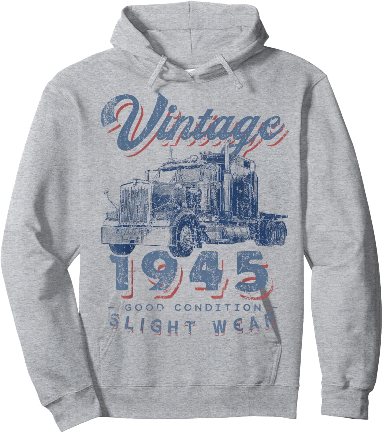 Vintage 1945 Trucker Big Rig Truck Driver 77th Birthday Hoodie - Hoodie | Ash
