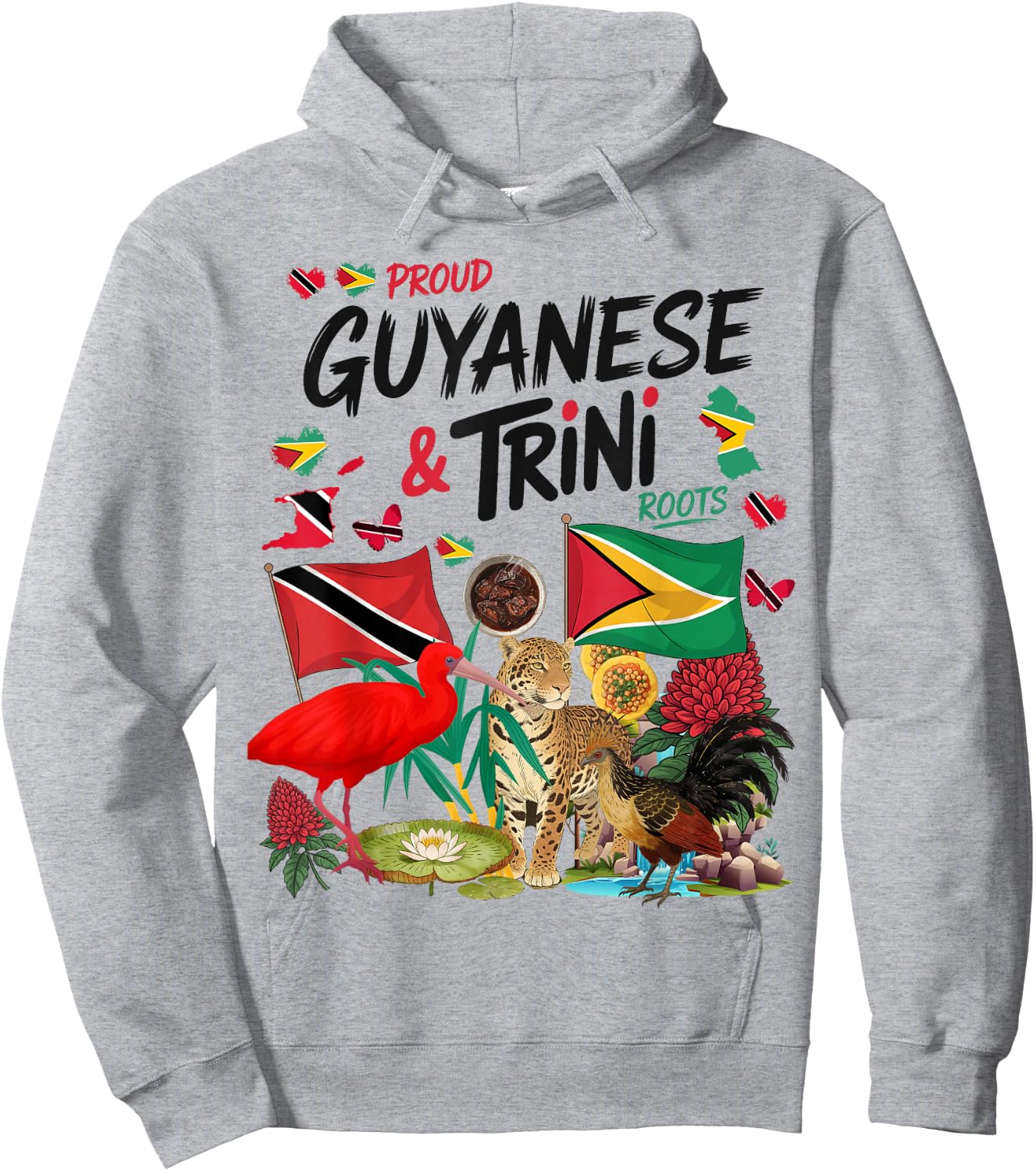 Trinidad & Guyana Flag Outfit Idea for Kids Guyanese Roots Hoodie - Hoodie | Ash