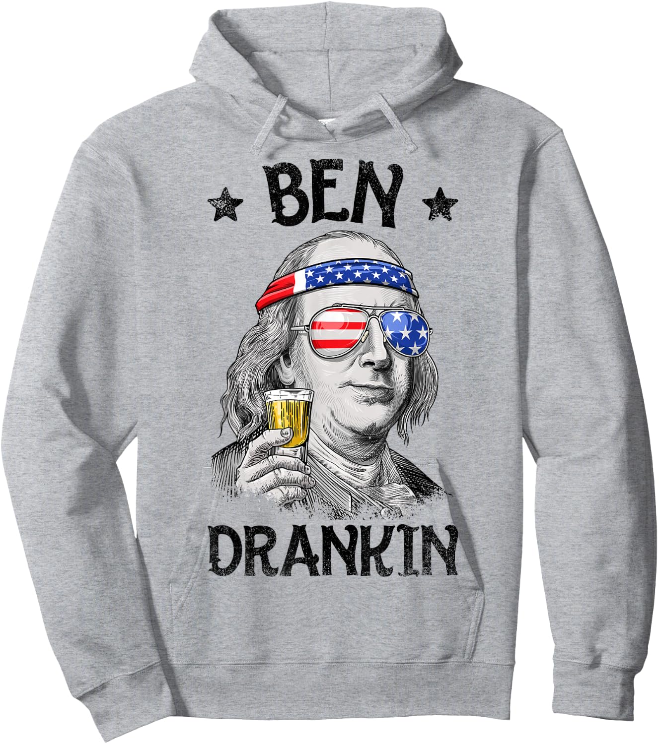 Ben Drankin 4th of July Benjamin Franklin Men Women USA Flag Hoodie - Hoodie | Ash