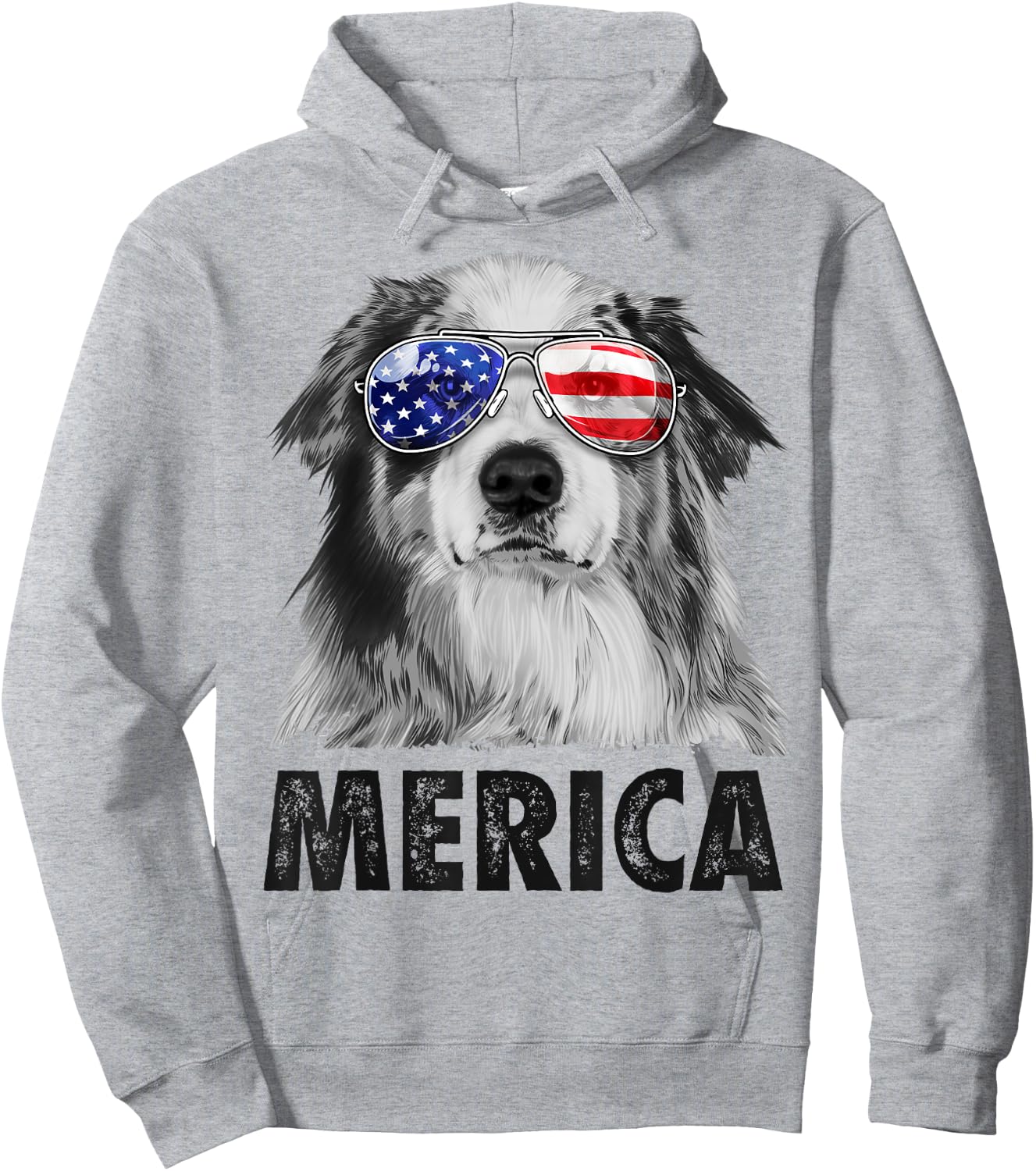Aussie Australian Shepherd 4th of July Merica American Flag Hoodie - Hoodie | Ash