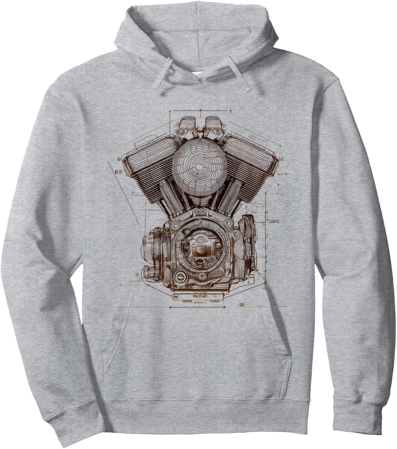 Motorcycle V-Twin Engine Blueprint Diagram Biker Graphic Hoodie - Hoodie | Ash