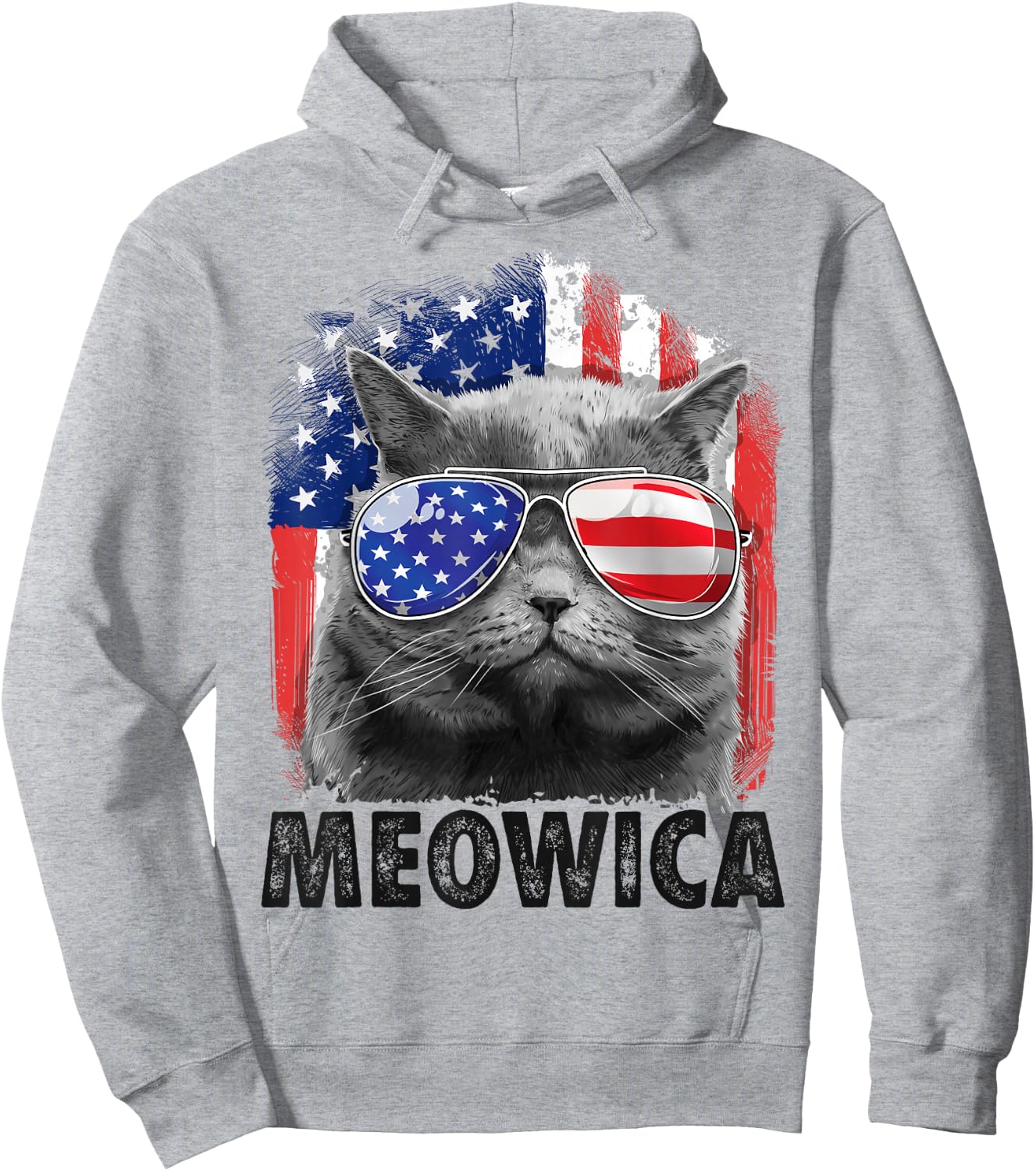 Cat 4th of July Shirts Meowica Merica Men USA American Flag Hoodie - Hoodie | Ash