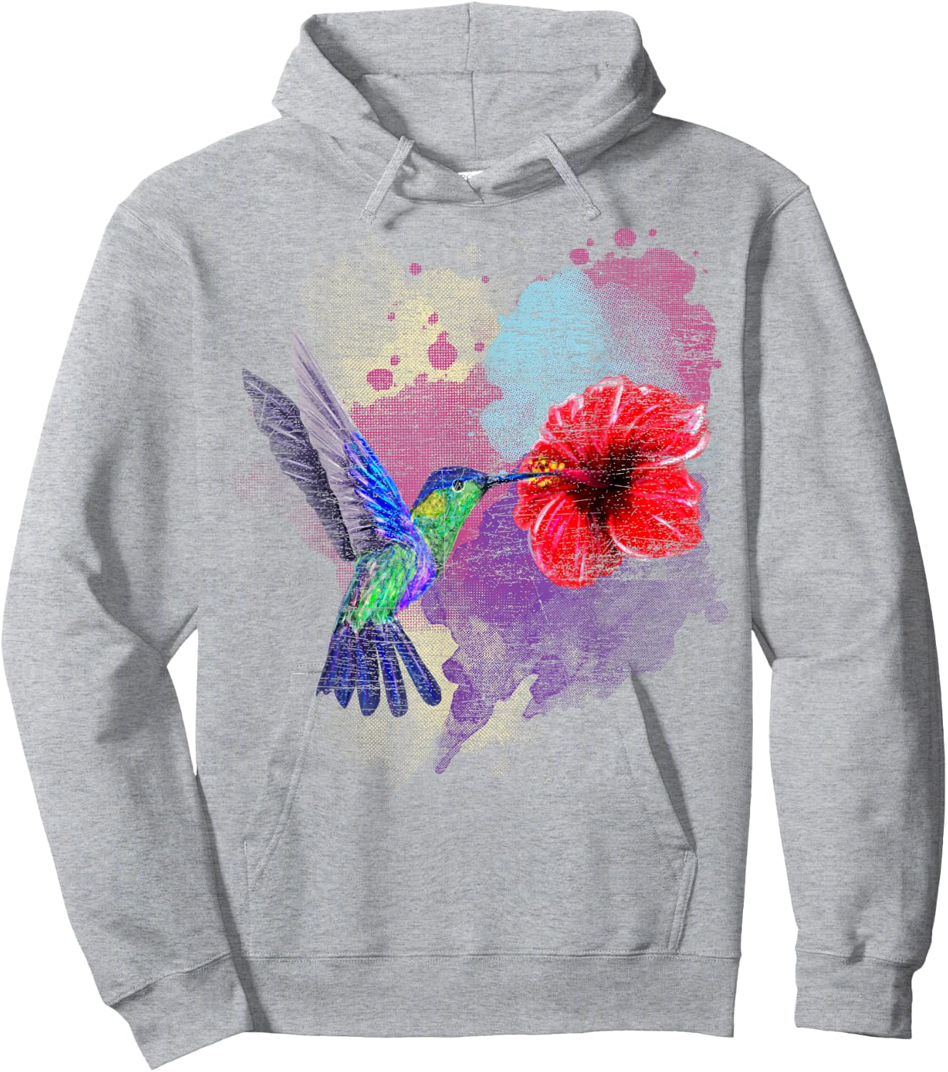Vintage Pretty Bird Animal Hibiscus Flower Hummingbird Hoodie - Hoodie | Ash