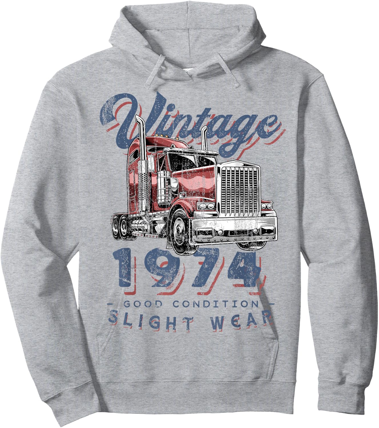 Vintage 1974 Trucker Big Rig Truck Driver 48th Birthday Hoodie - Hoodie | Ash
