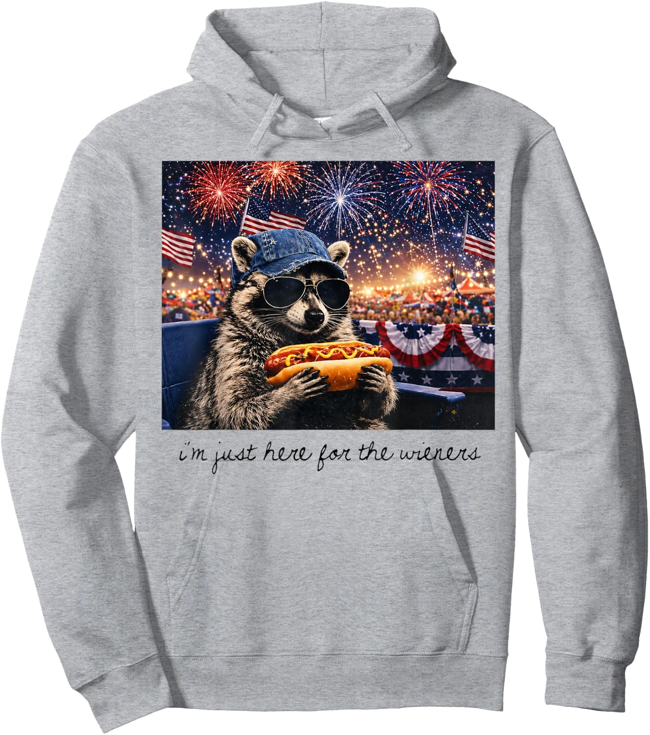 I'm Just Here for The Wieners Funny Raccoon Hot Dog Art Hoodie - Hoodie | Ash