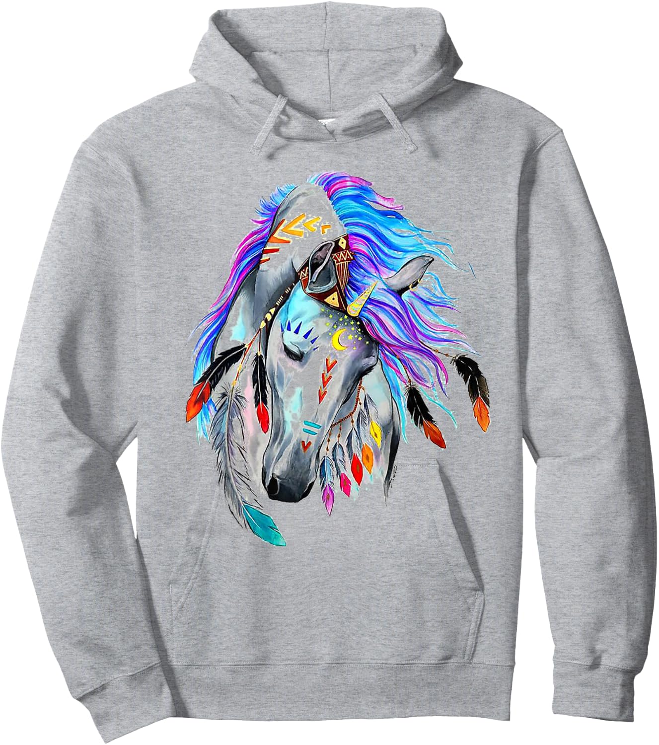 Wind Horse Indian Tribal Art Native American Horse Lovers Hoodie - Hoodie | Ash
