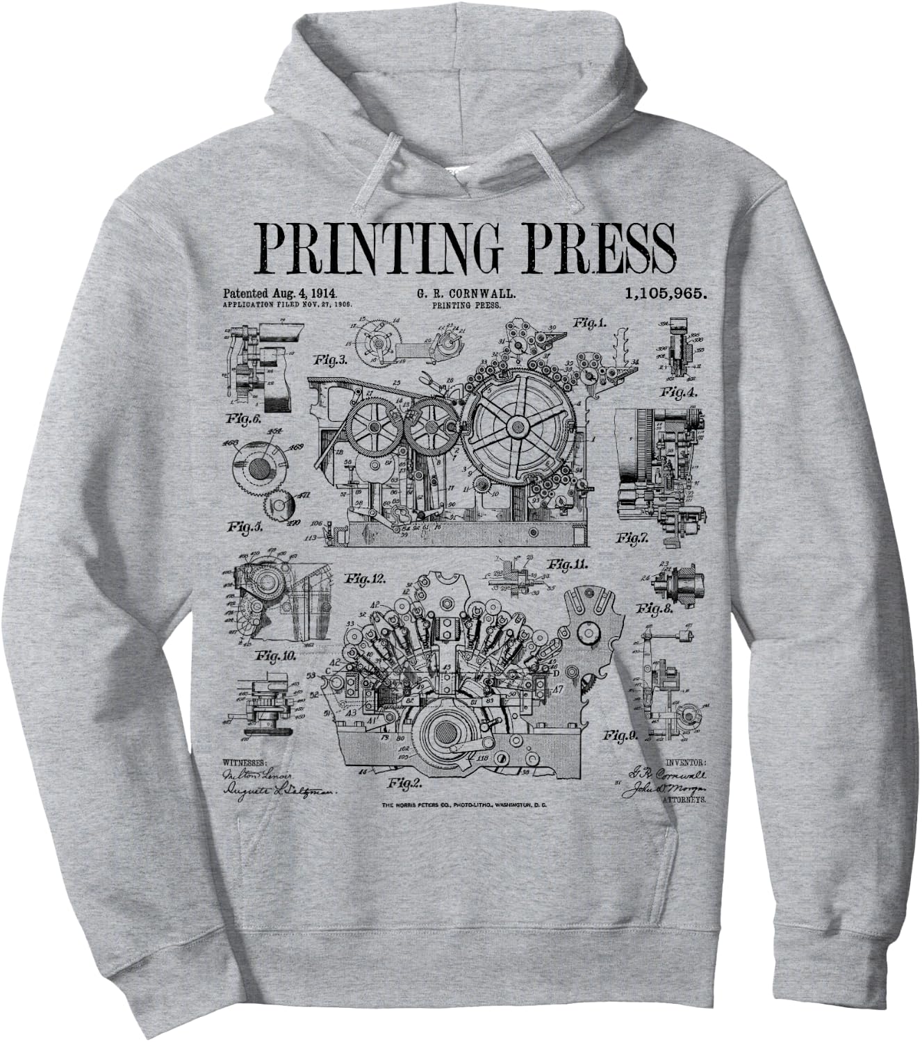 Book Printing Press Newspaper Printer Vintage Patent Print Hoodie - Hoodie | Ash