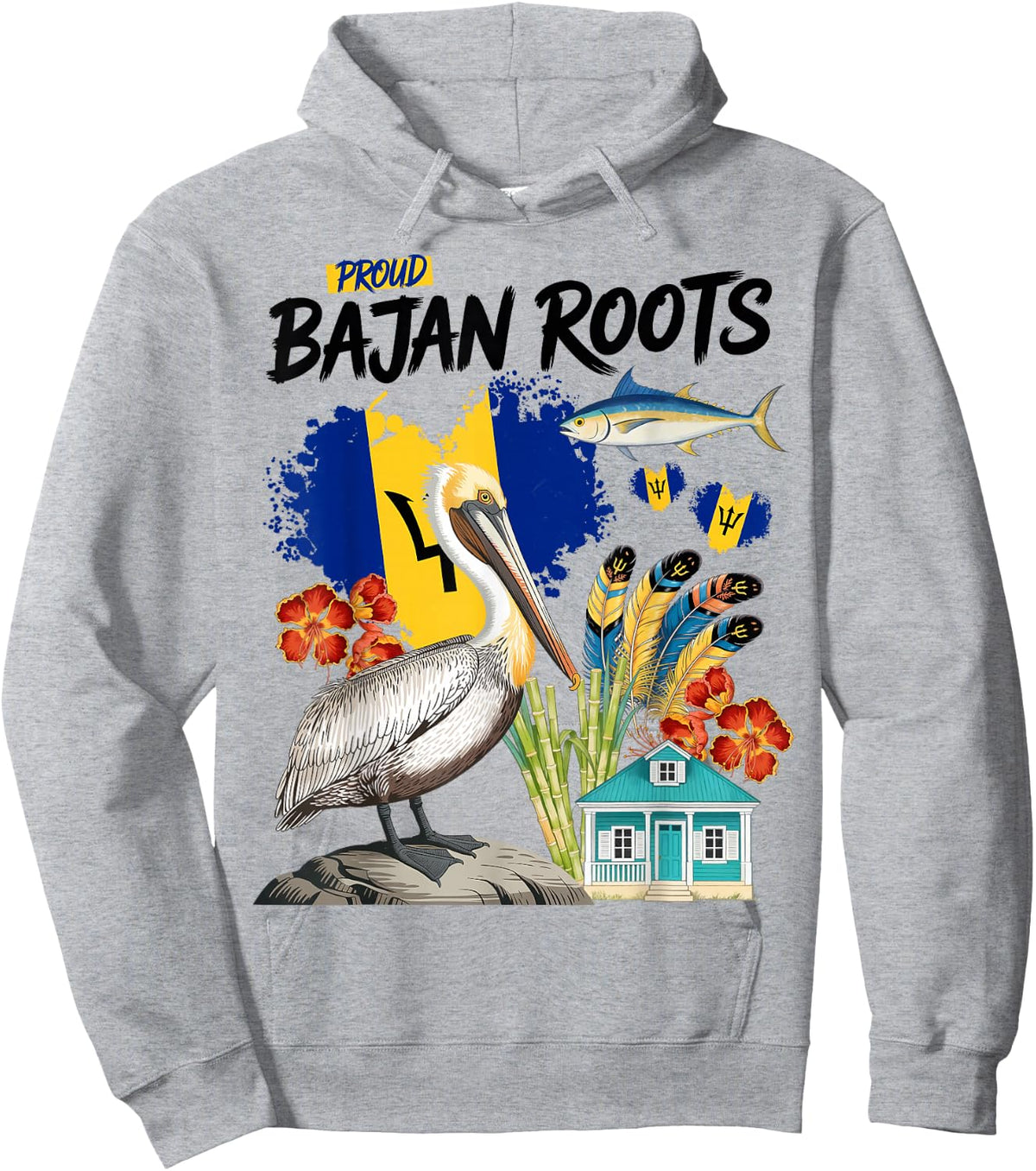 Bajan Flag Costume Outfit Idea & Barbados Themed Hoodie - Hoodie | Ash