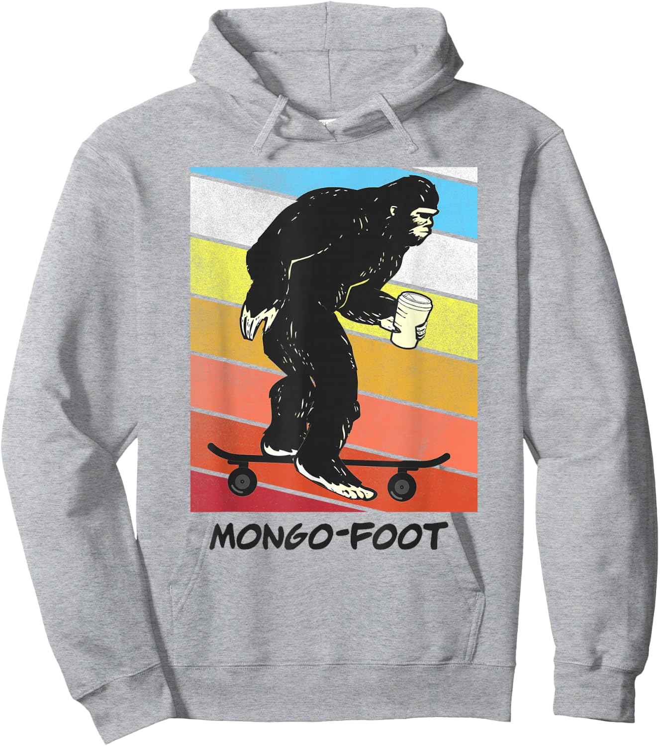 Mongo Foot Bigfoot Sasquatch Skateboard Skating with Coffee Hoodie - Hoodie | Ash