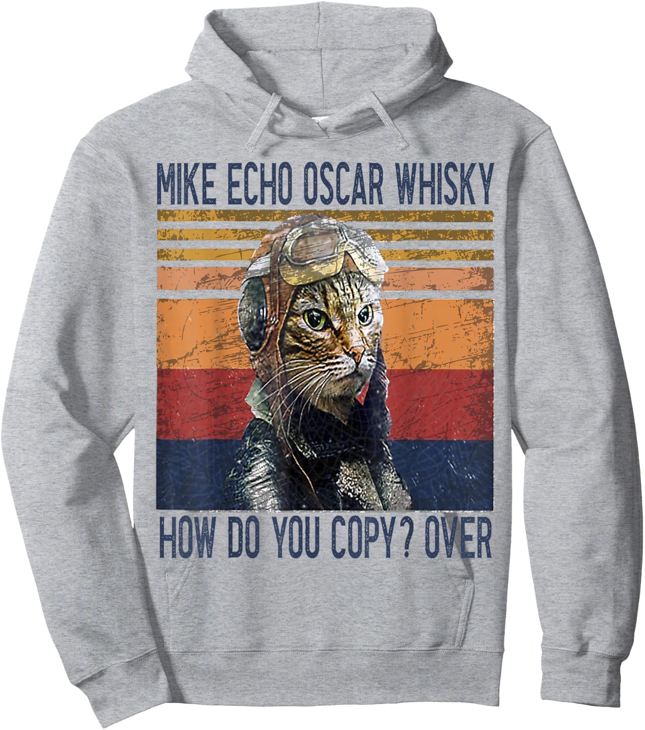 Funny Cat Gift Animals Science lovers Outfits Mike Echo Oscar Whisky How Do You Copy Pilot Kitty Vintage Hoodie - Hoodie | Ash