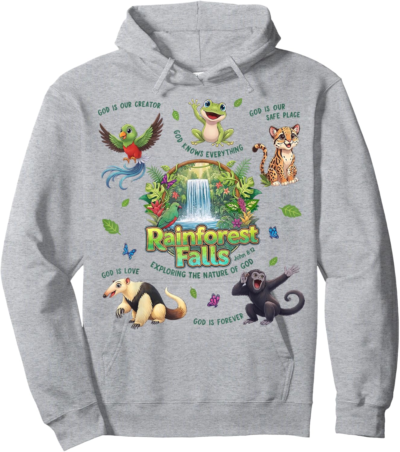 Rainforest Falls Exploring The Nature of God Tropical Jungle Hoodie - Hoodie | Ash