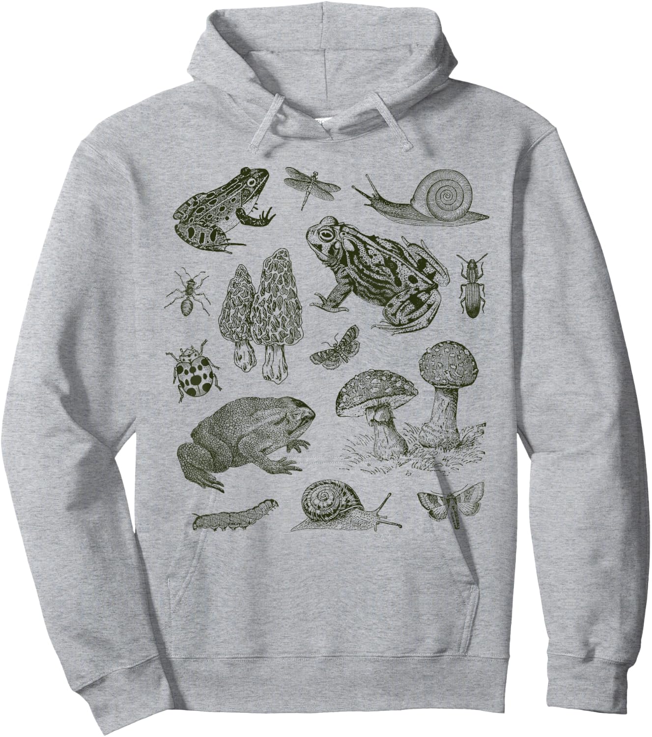 Frog Mushroom 90s Vintage Dark Academia Aesthetic Biology Hoodie - Hoodie | Ash